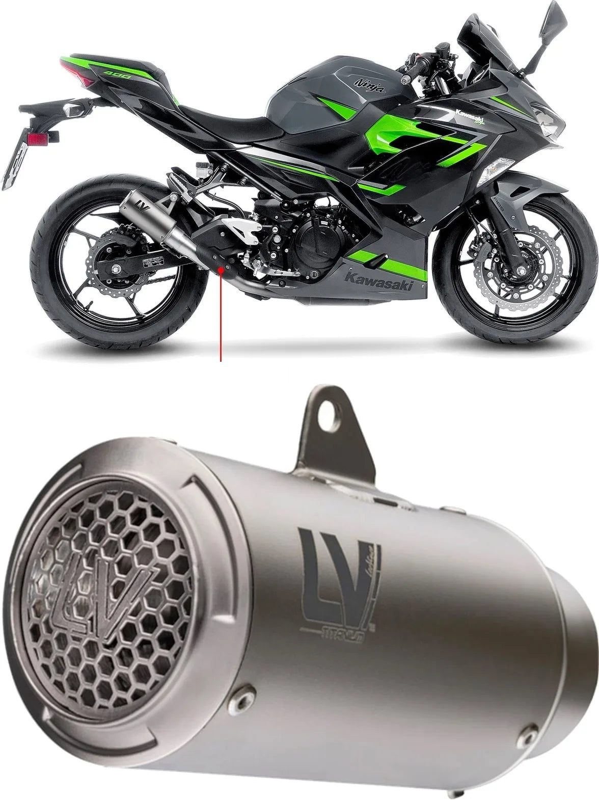 Auspuffendrohr Ohne Geräuschzulassung Lv Corsa S Titan Endkappe Edelstahl - Leovince Kompatibel Mit Kawasaki Z 400 (2022-2023)