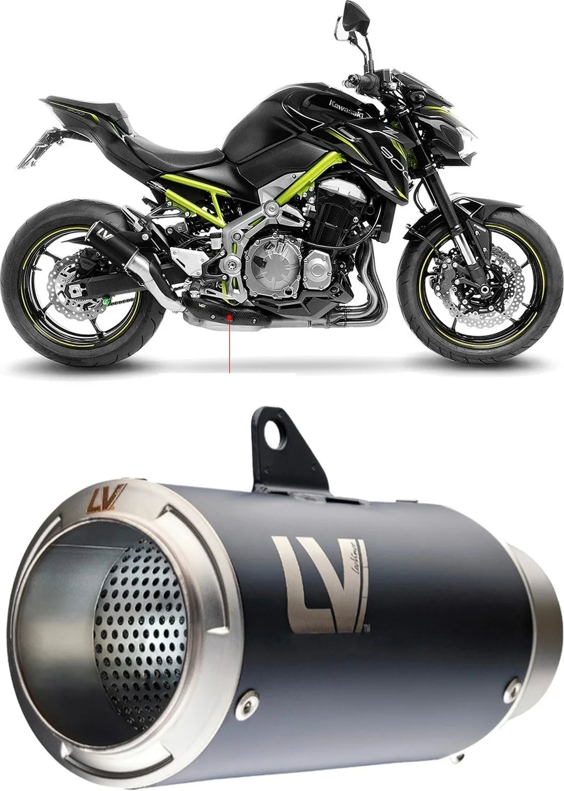 Auspuffendrohr Ohne Geräuschzulassung Lv Corsa Edelstahl Schwarz Endkappe Edelstahl - Leovince Kompatibel Mit Kawasaki Z 900 A2 (2018-2024)