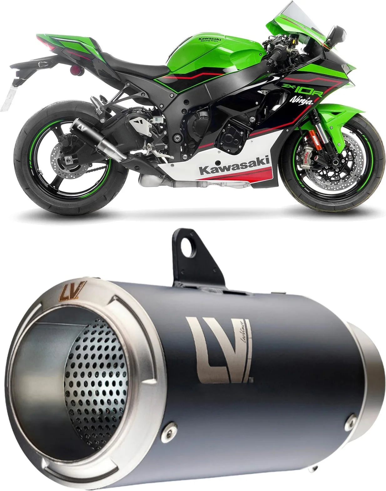 Auspuffendrohr Ohne Geräuschzulassung Lv Corsa Edelstahl Schwarz Endkappe Edelstahl - Leovince Kompatibel Mit Kawasaki Zx 10Rr Ninja (2021-2024)