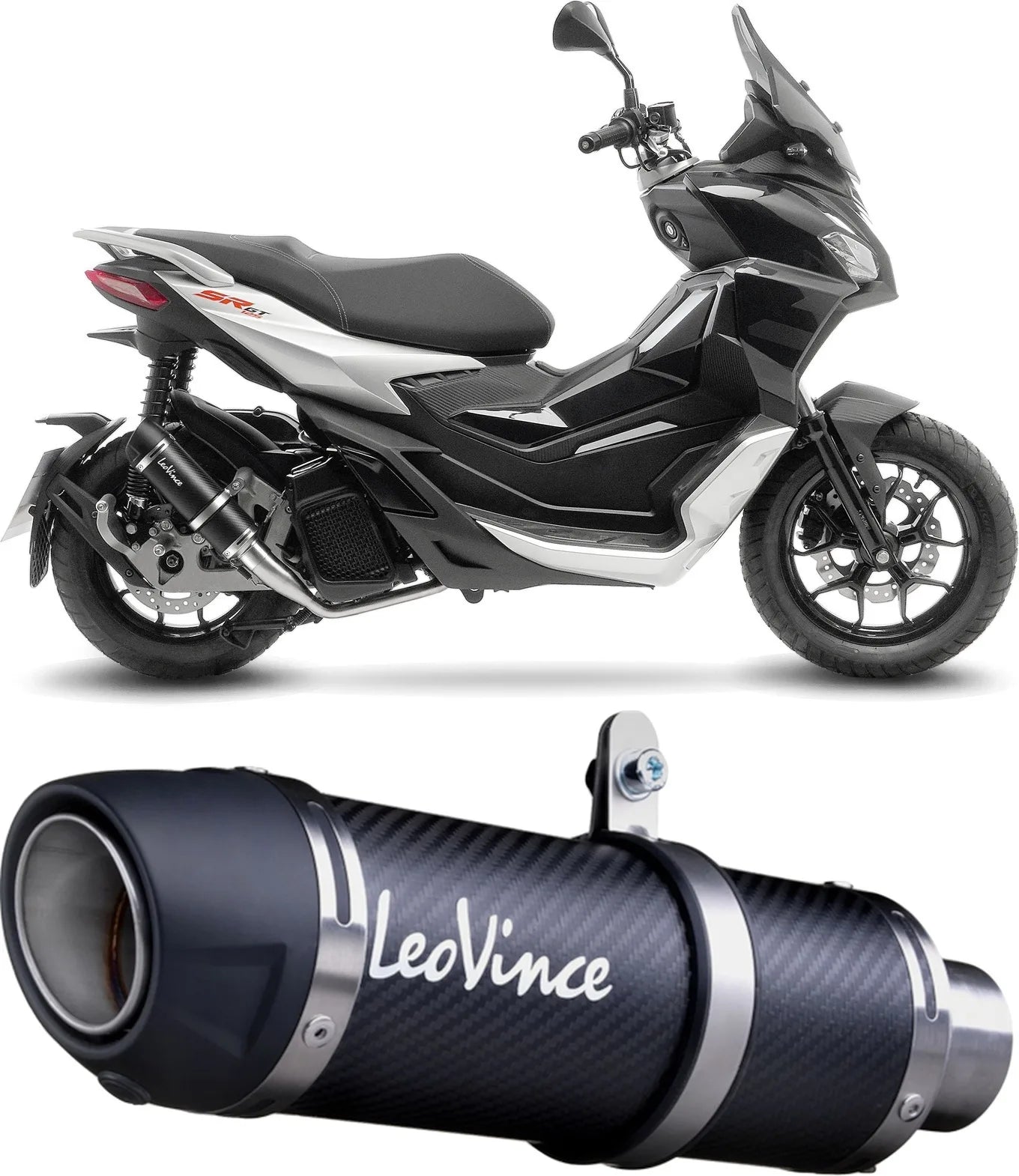 Komplette Auspuffanlage Ohne Katalysator Und Ohne Geräuschzulassung Gp Corsa Evo Carbon Fiber - Leovince Kompatibel Mit Aprilia Sr Gt 200 - Sport (2022-2024)