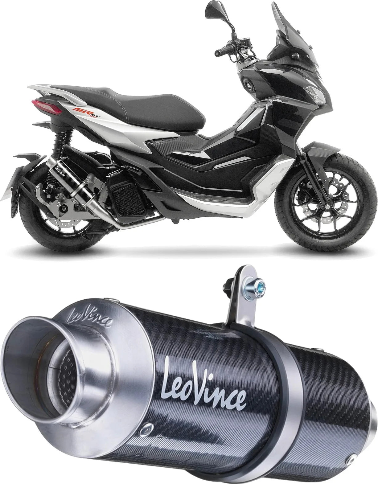 Komplette Auspuffanlage Ohne Katalysator Und Ohne Geräuschzulassung Gp Corsa Carbon Fiber - Leovince Kompatibel Mit Aprilia Sr Gt 125 - Sport (2022-2024)
