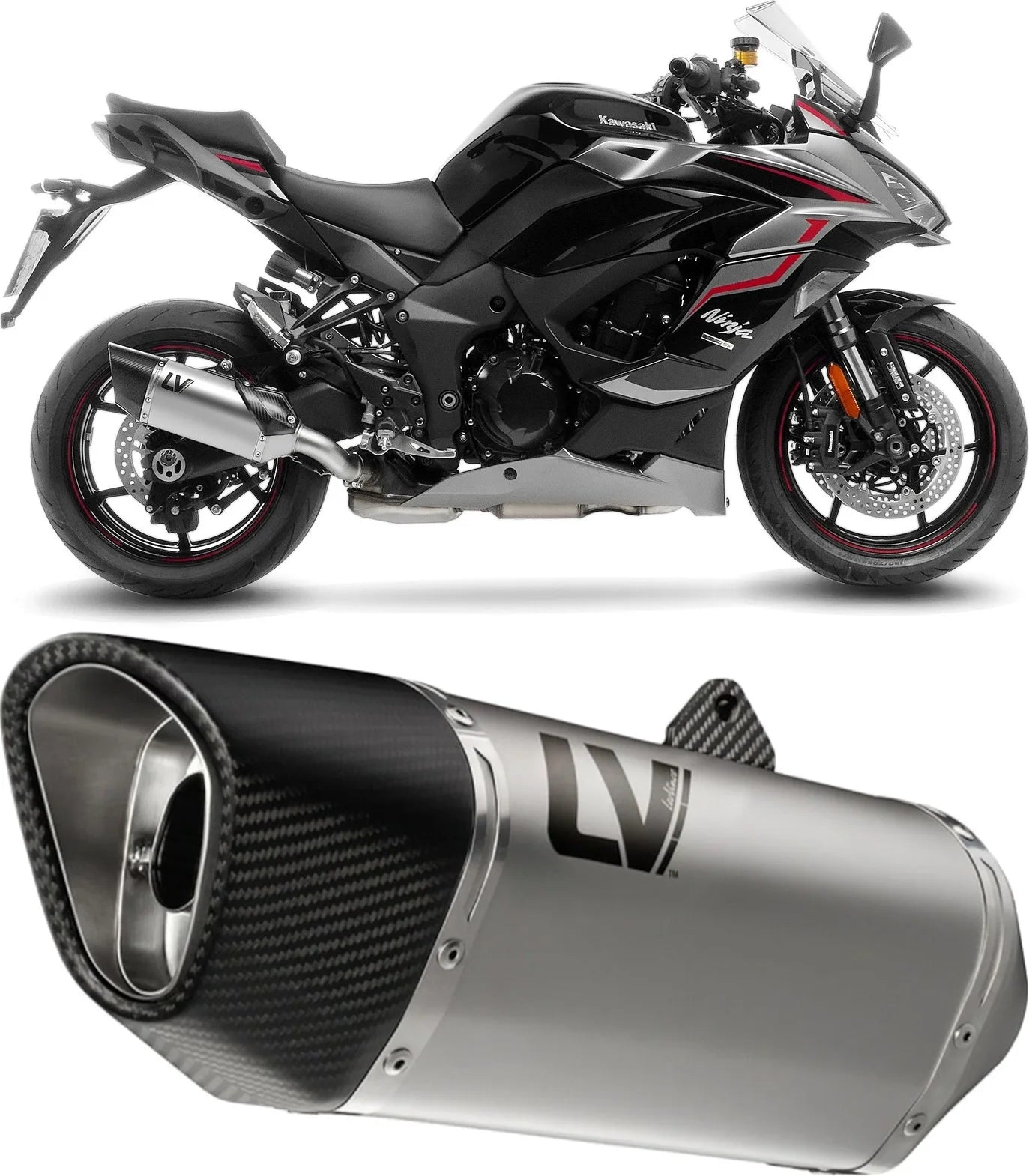 Auspuffendrohr Ohne Geräuschzulassung Lv-14 R Edelstahl Endkappe Carbon Fiber - Leovince Kompatibel Mit Kawasaki Ninja 1000 Sx (2020-2024)