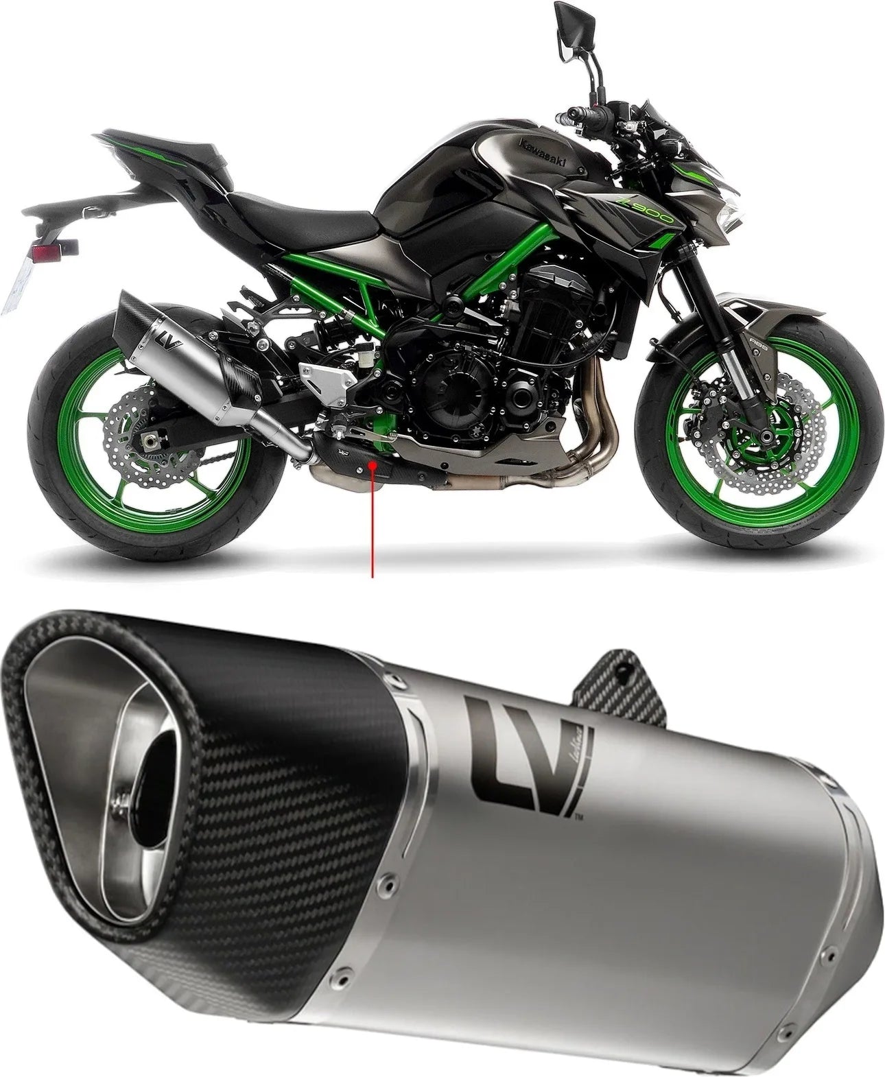 Auspuffendrohr Ohne Geräuschzulassung Lv-14 R Edelstahl Endkappe Carbon Fiber - Leovince Kompatibel Mit Kawasaki Z 900 A2 (2018-2024)