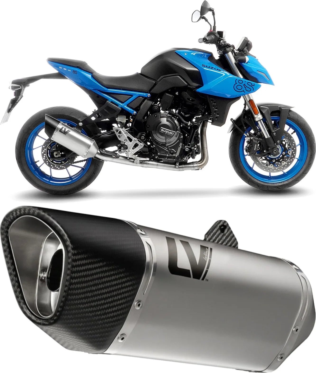 Komplette Auspuffanlage Ohne Katalysator Und Ohne Geräuschzulassung Lv-14 R Edelstahl Endkappe Carbon Fiber - Leovince Kompatibel Mit Suzuki Gsx 8S (2023-2024)