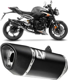 Komplette Auspuffanlage Ohne Katalysator Und Ohne Geräuschzulassung Lv-14 R Edelstahl Schwarz Endkappe Carbon Fiber - Leovince Kompatibel Mit Triumph Street Triple 765 R - Rs (2023-2024)