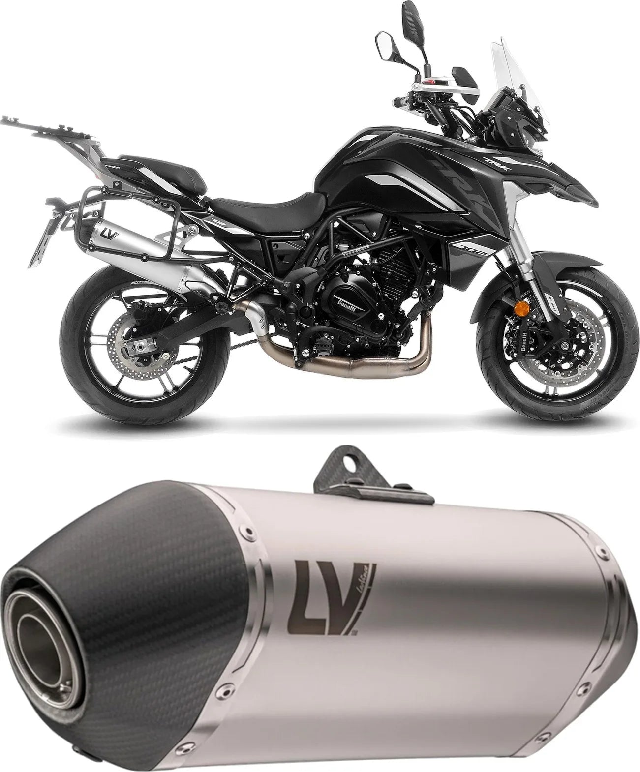 Auspuffendrohr Ohne Geräuschzulassung Lv-14 Edelstahl Endkappe Carbon Fiber - Leovince Kompatibel Mit Benelli Trk 702 - X (2023-2024)