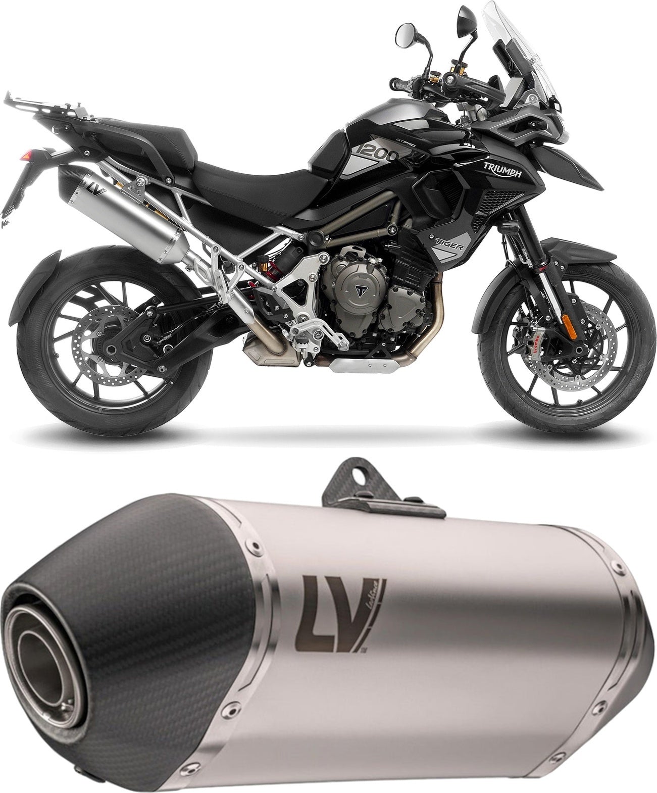 Exhaust Tip Without Sound Certification Lv-14 Stainless Steel Carbon Fiber End Cap - Leovince Compatible With Triumph Tiger 1200 Gt Pro (2022-2024)