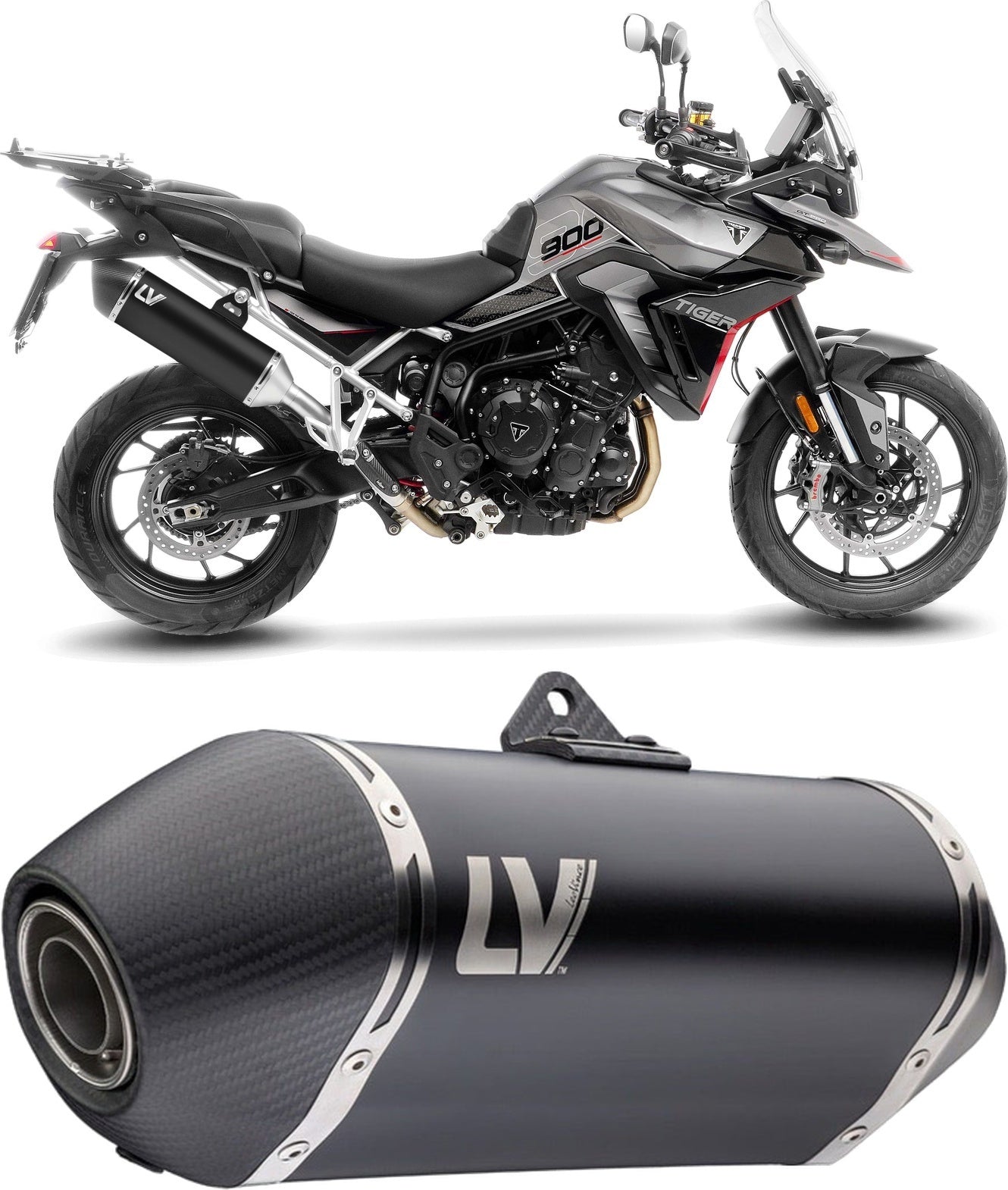 Exhaust Tip Without Sound Certification Lv-14 Steel Black Carbon Fiber End Cap - Leovince Compatible With Triumph Tiger 900 Rally Pro (2024-2026)