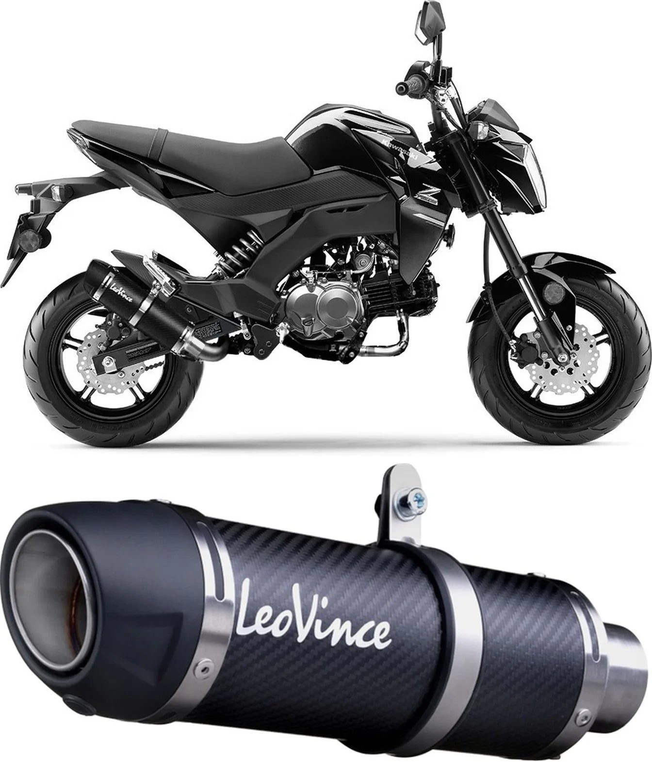Komplette Auspuffanlage Ohne Katalysator Und Ohne Geräuschzulassung Gp Corsa Evo Carbon Fiber - Leovince Kompatibel Mit Kawasaki Z 125 Pro (2017-2024)