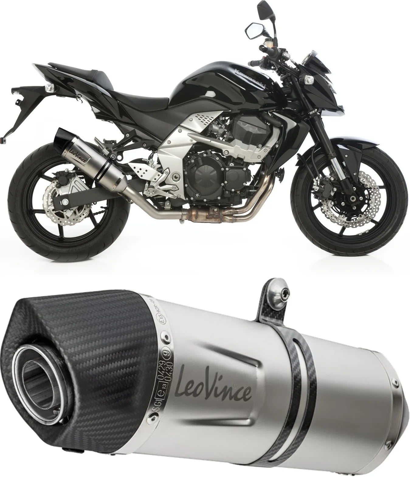 Auspuffendrohr Ohne Geräuschzulassung Lv One Evo Edelstahl Endkappe Carbon Fiber - Leovince Kompatibel Mit Kawasaki Z 750 (2007-2014)