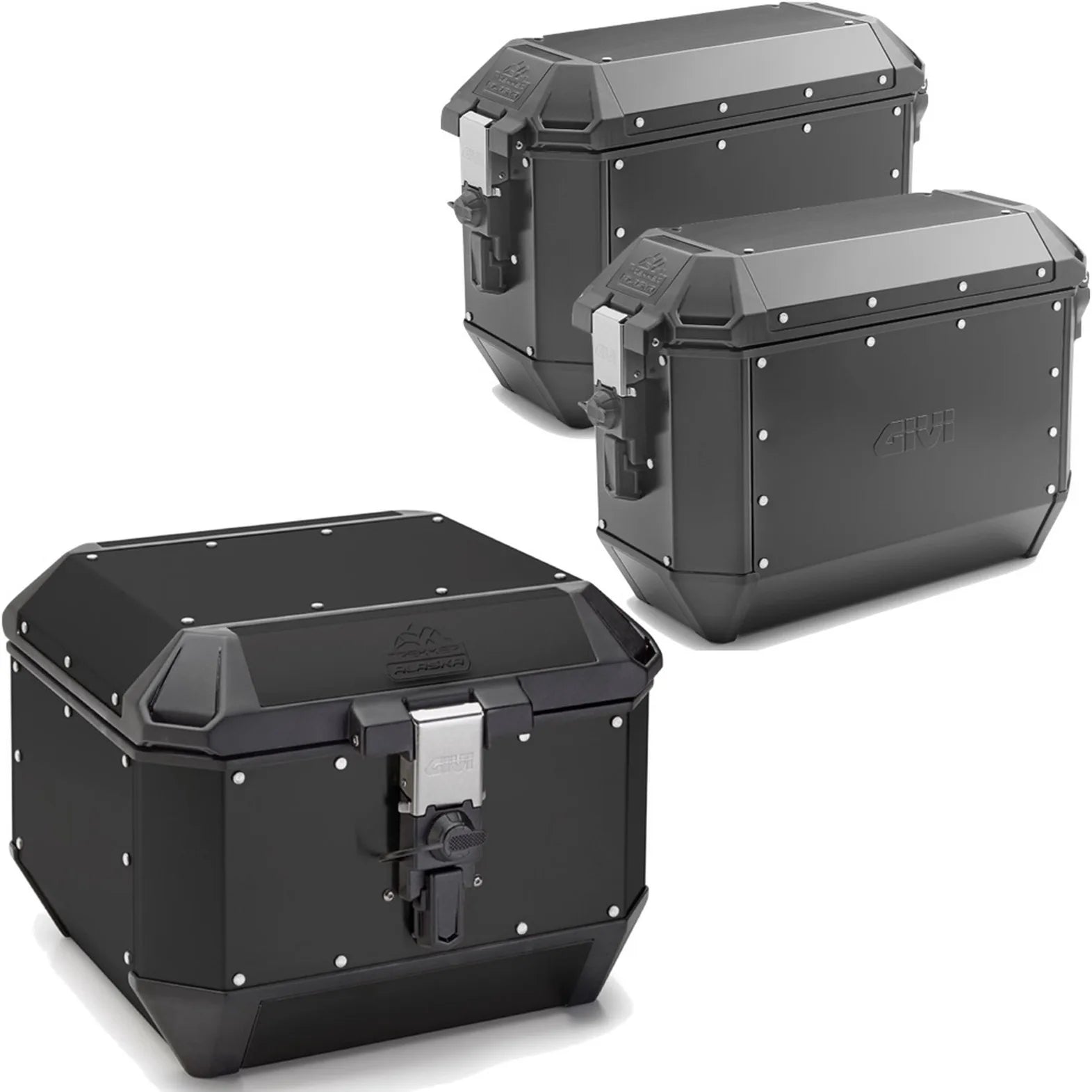 Topcase + Seitenkoffer Trekker Alaska Aluminium Schwarz 116 Lt Trekker Alaska Aluminium - Givi Kompatibel Mit Royal Enfield Scram 411 (2022-2024)