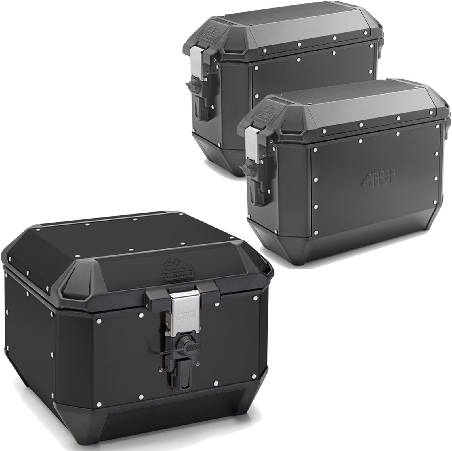 Trekker Alaska Aluminium Black Top Case + Side Cases - 116 Lt Trekker Alaska Aluminium - Givi Compatible With Suzuki An 650 Burgman - Executive (2013-2020)