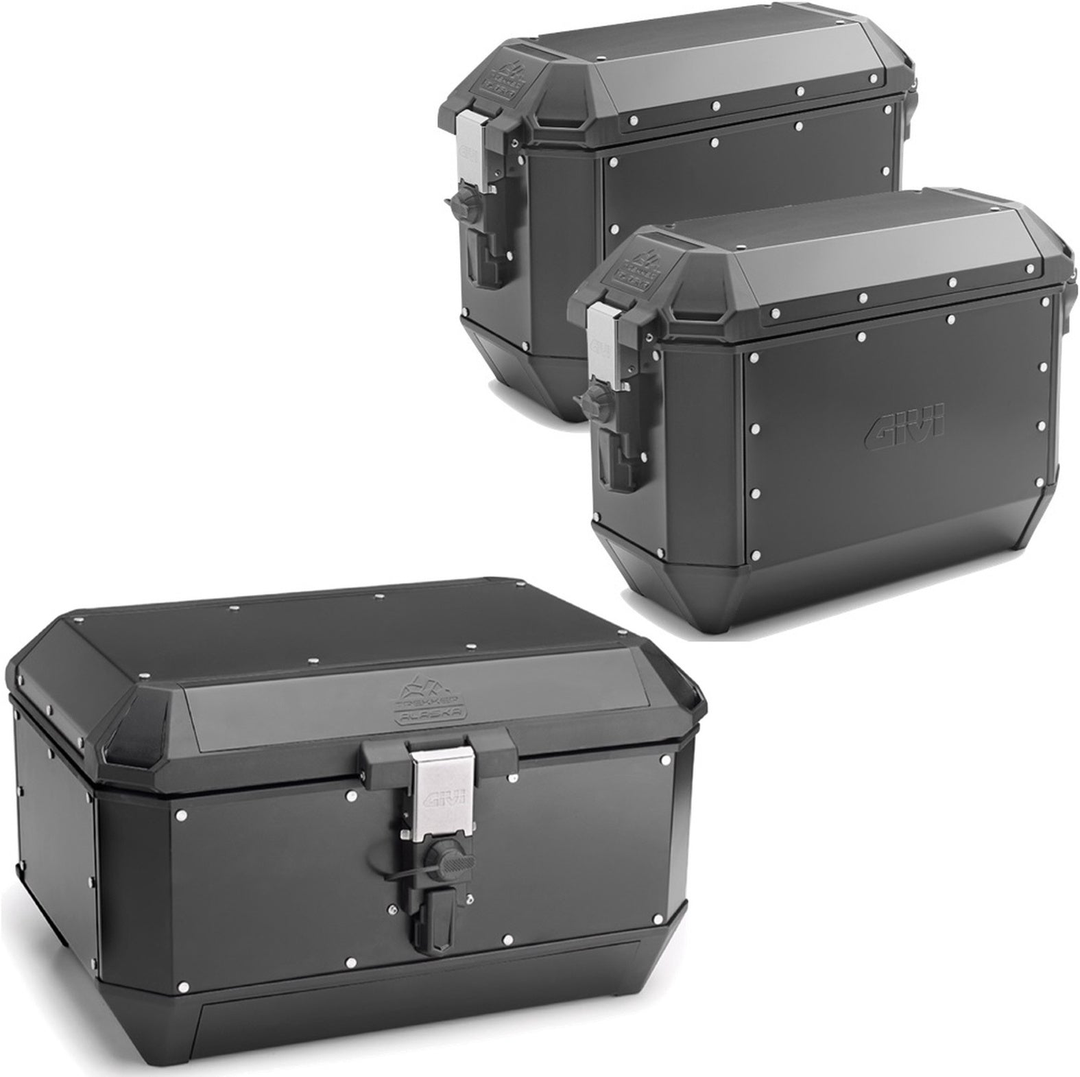 Trekker Alaska Aluminium Black Top Case + Side Cases - 128 Lt Trekker Alaska Aluminium - Givi Compatible With Suzuki An 650 Burgman - Executive (2013-2020)