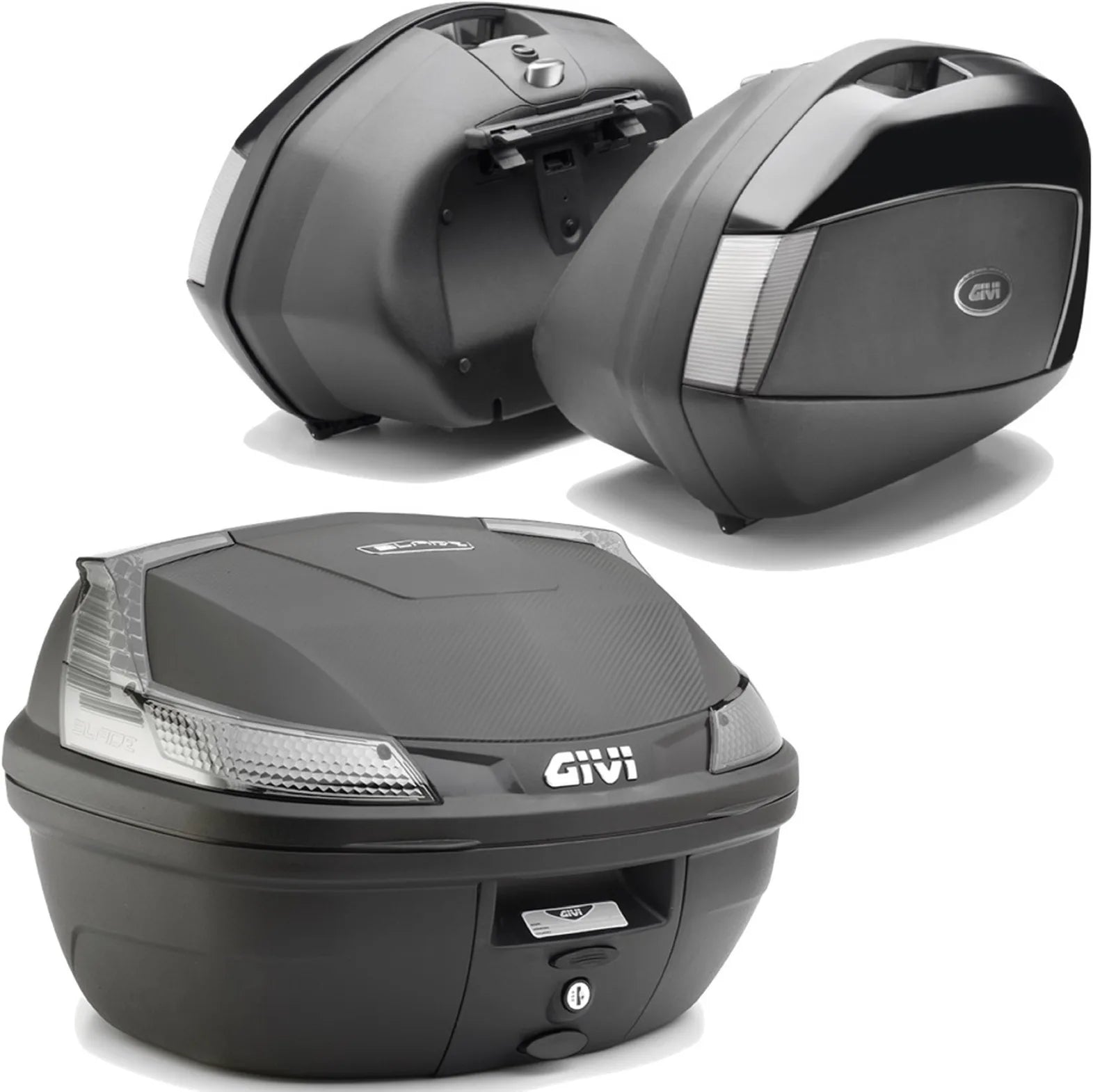 Topcase + Seitenkoffer Blade Schwarz Tech 107 Lt Blade Technopolymer - Givi Kompatibel Mit Moto Guzzi V 100 Mandello 1000 (2022-2024)