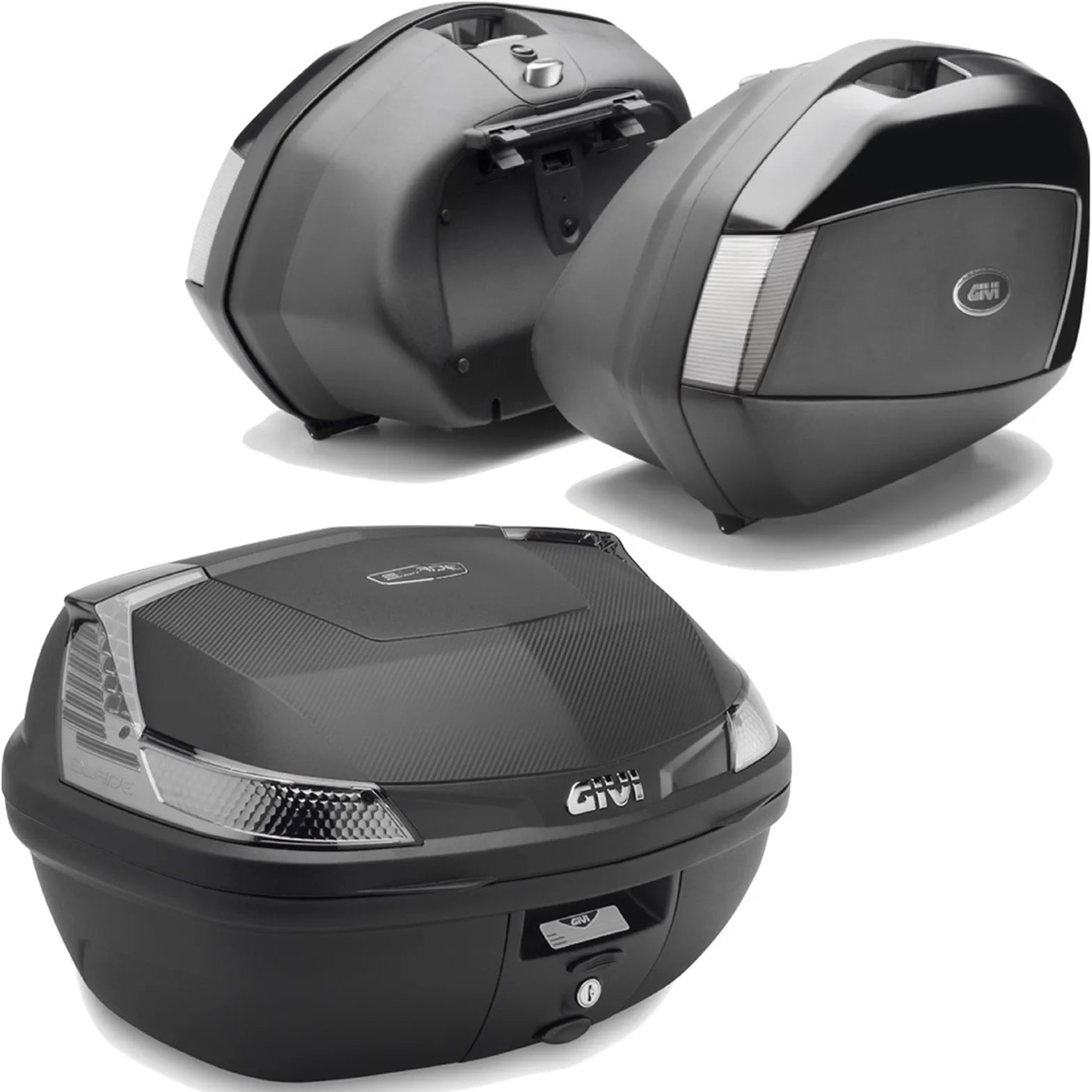 Topcase + Seitenkoffer Blade Schwarz Tech 117 Lt Blade Technopolymer - Givi Kompatibel Mit Moto Guzzi V 100 Mandello 1000 (2022-2024)