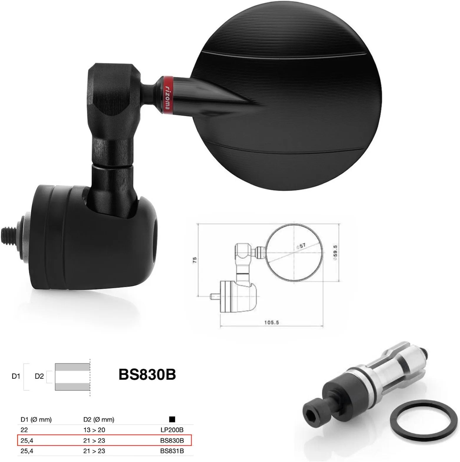 Spiegel End Mount Links Universal Ø24,5(21>23) Spy-R Ø57 - Rizoma Kompatibel Mit Suzuki