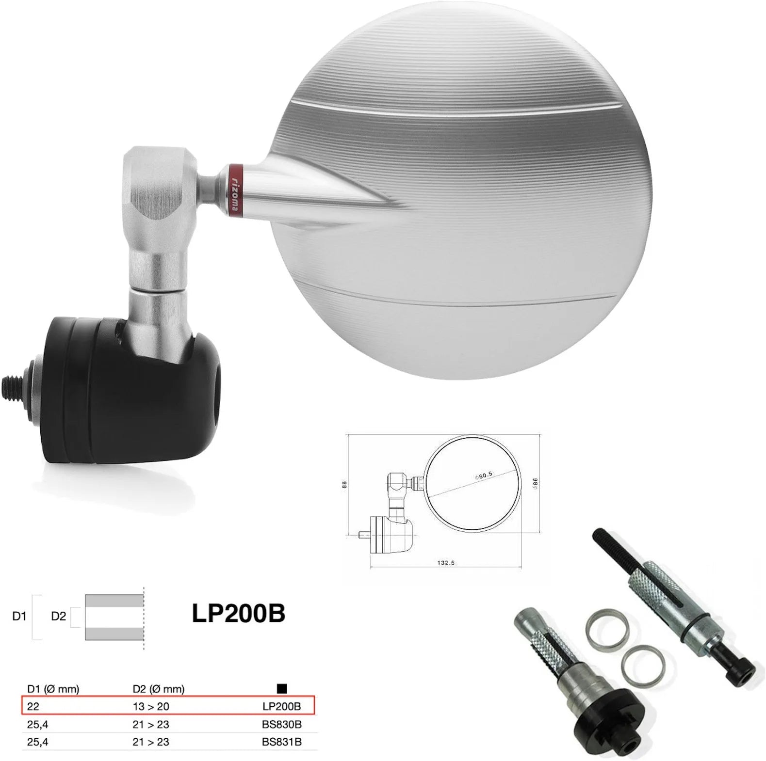 Spiegel End Mount Richtig Universal Ø22(13>20) Spy-R Ø80 - Rizoma Kompatibel Mit Ktm