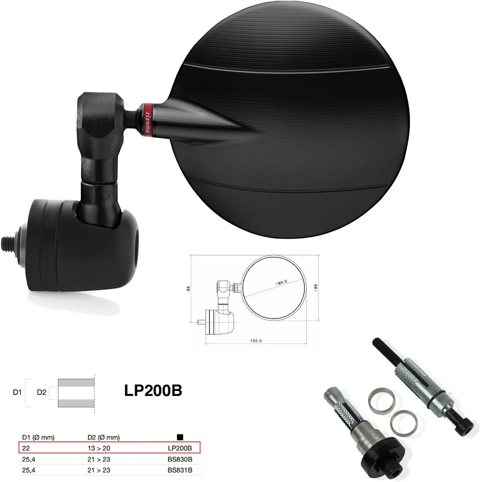 Spiegel End Mount Links Universal Ø22(13>20) Spy-R Ø80 - Rizoma Kompatibel Mit Benelli