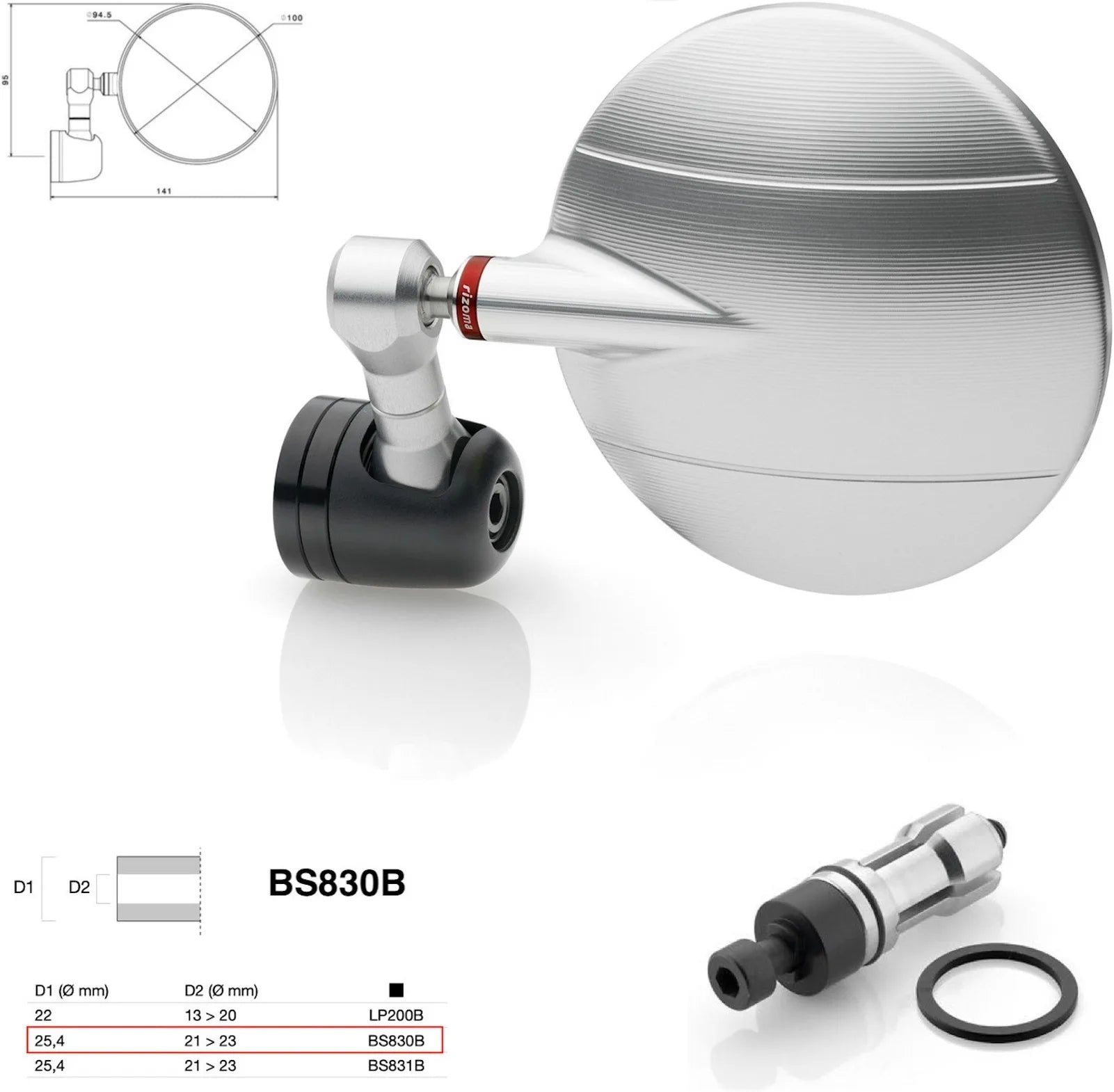 Spiegel End Mount Richtig Universal Ø24,5(21>23) Spy-R Ø94.5 - Rizoma Kompatibel Mit Suzuki