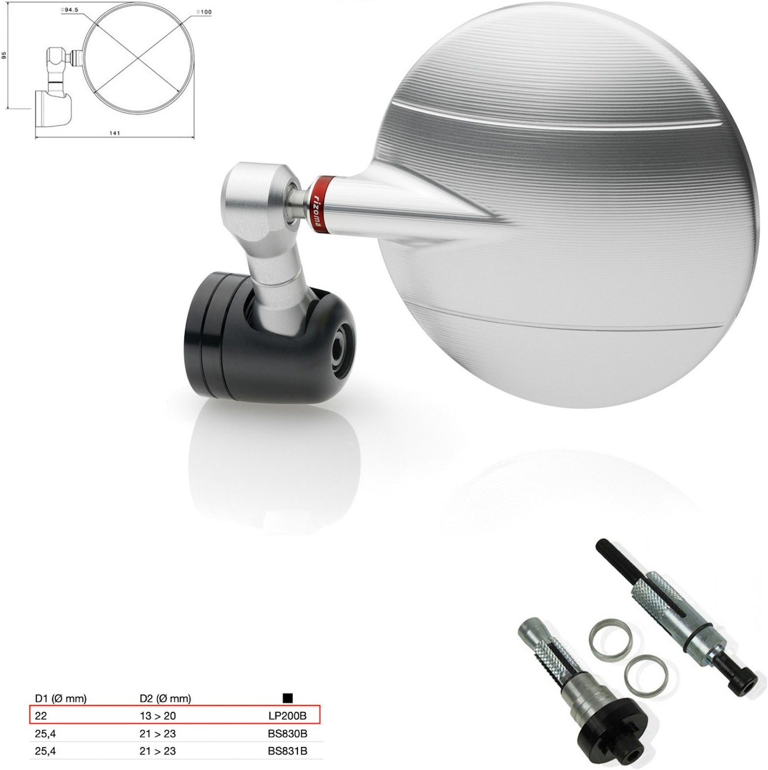 Mirror End Mount Right Universal Ø22(13>20) Spy-R Ø94.5 - Rizoma Compatible With Moto Guzzi