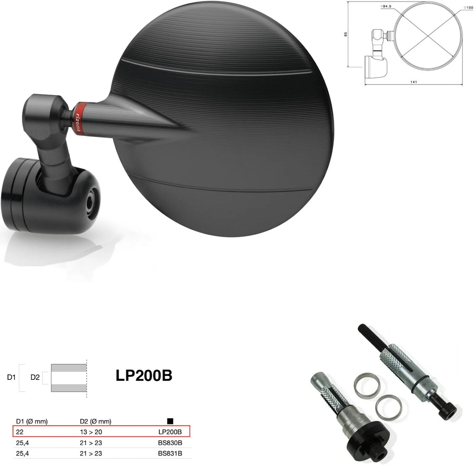 Spiegel End Mount Links Universal Ø22(13>20) Spy-R Ø94.5 - Rizoma Kompatibel Mit Benelli