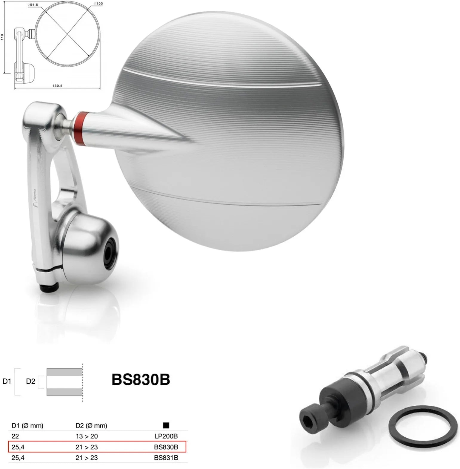 Spiegel End Mount Richtig Universal Ø24,5(21>23) Spy-Arm Ø94.5 - Rizoma Kompatibel Mit Ktm