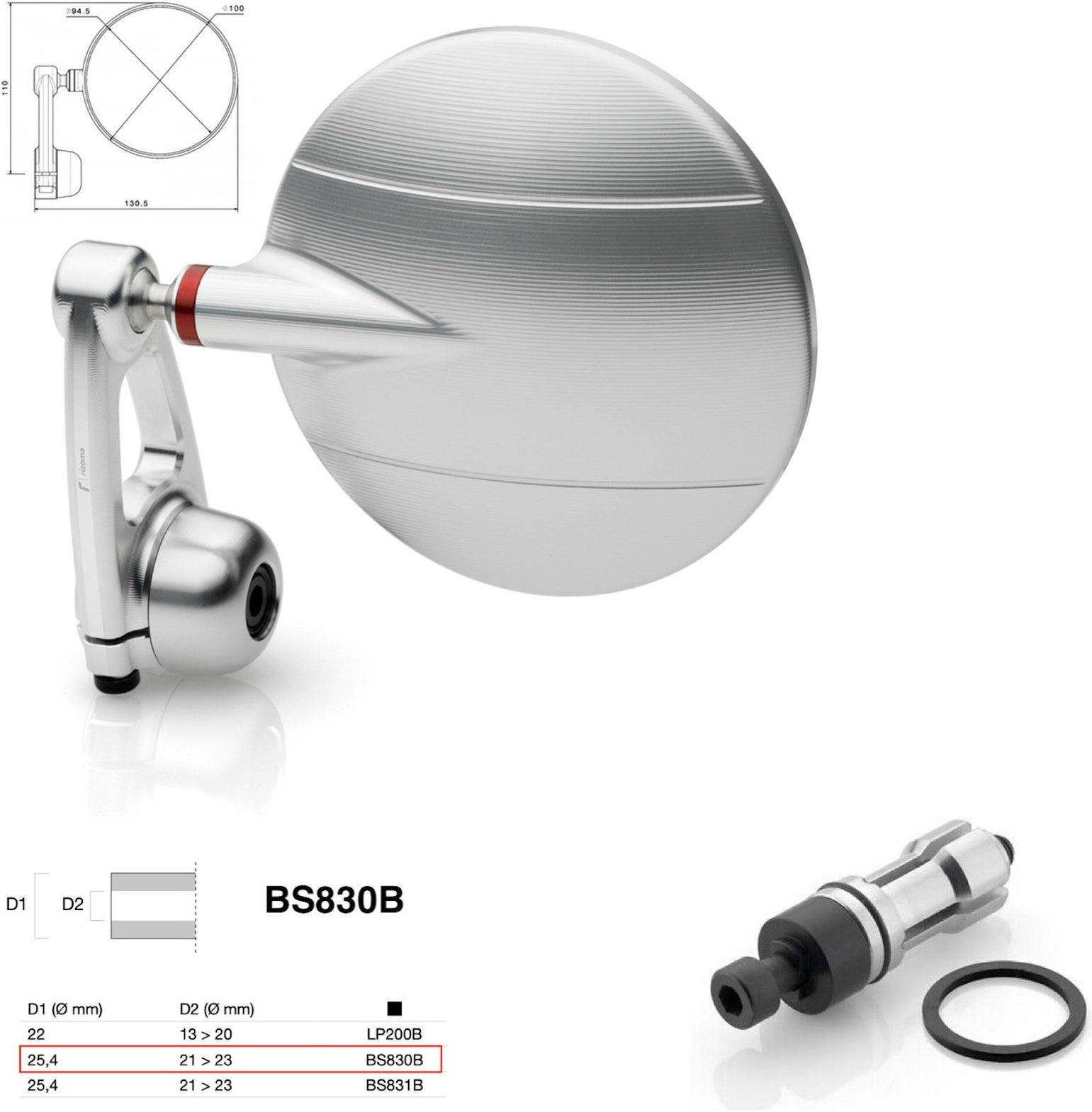 Mirror End Mount Right Universal Ø24,5(21>23) Spy-Arm Ø94.5 - Rizoma Compatible With Moto Guzzi