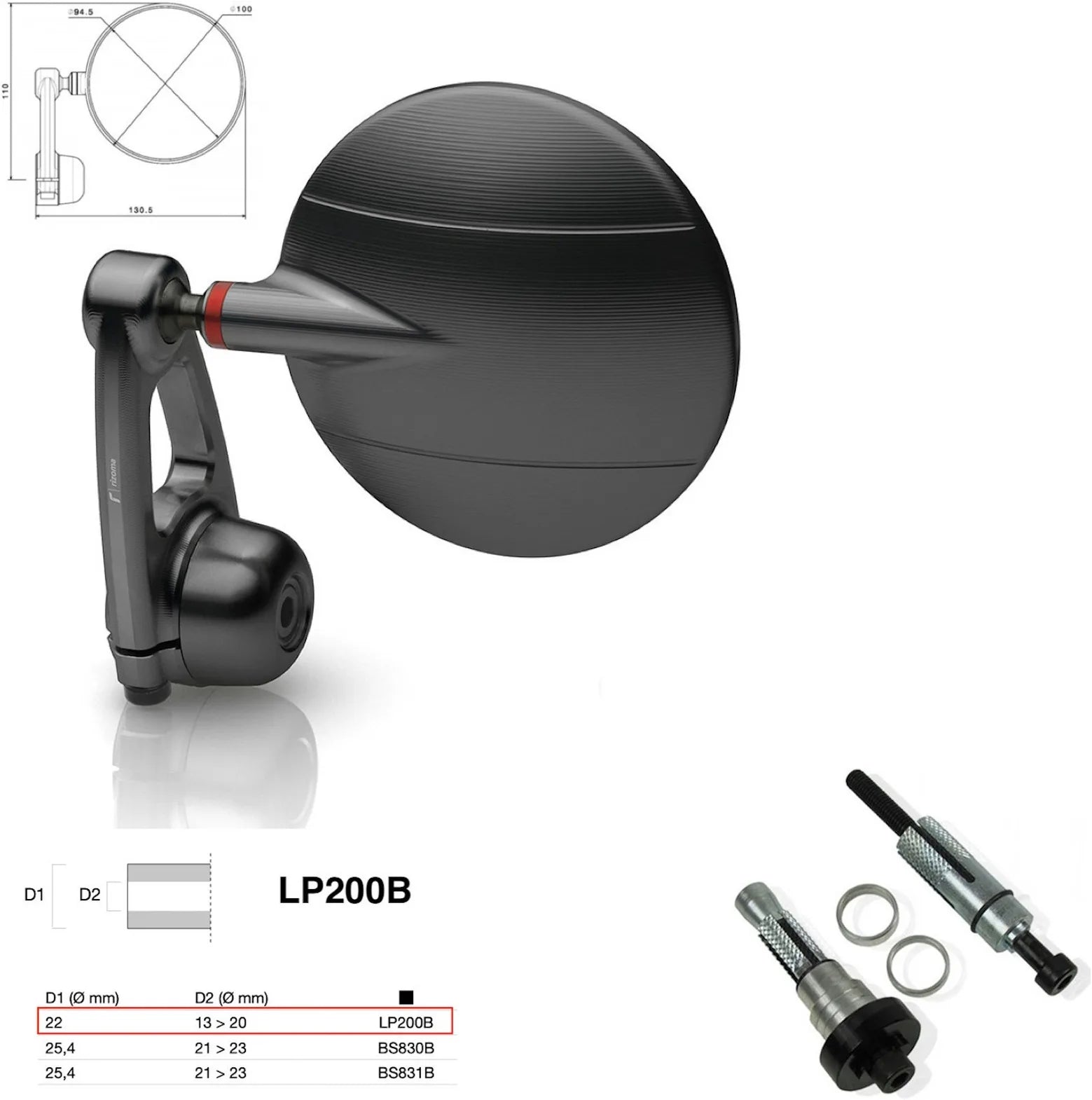 Spiegel End Mount Richtig Universal Ø22(13>20) Spy-Arm Ø94.5 - Rizoma Kompatibel Mit Ktm