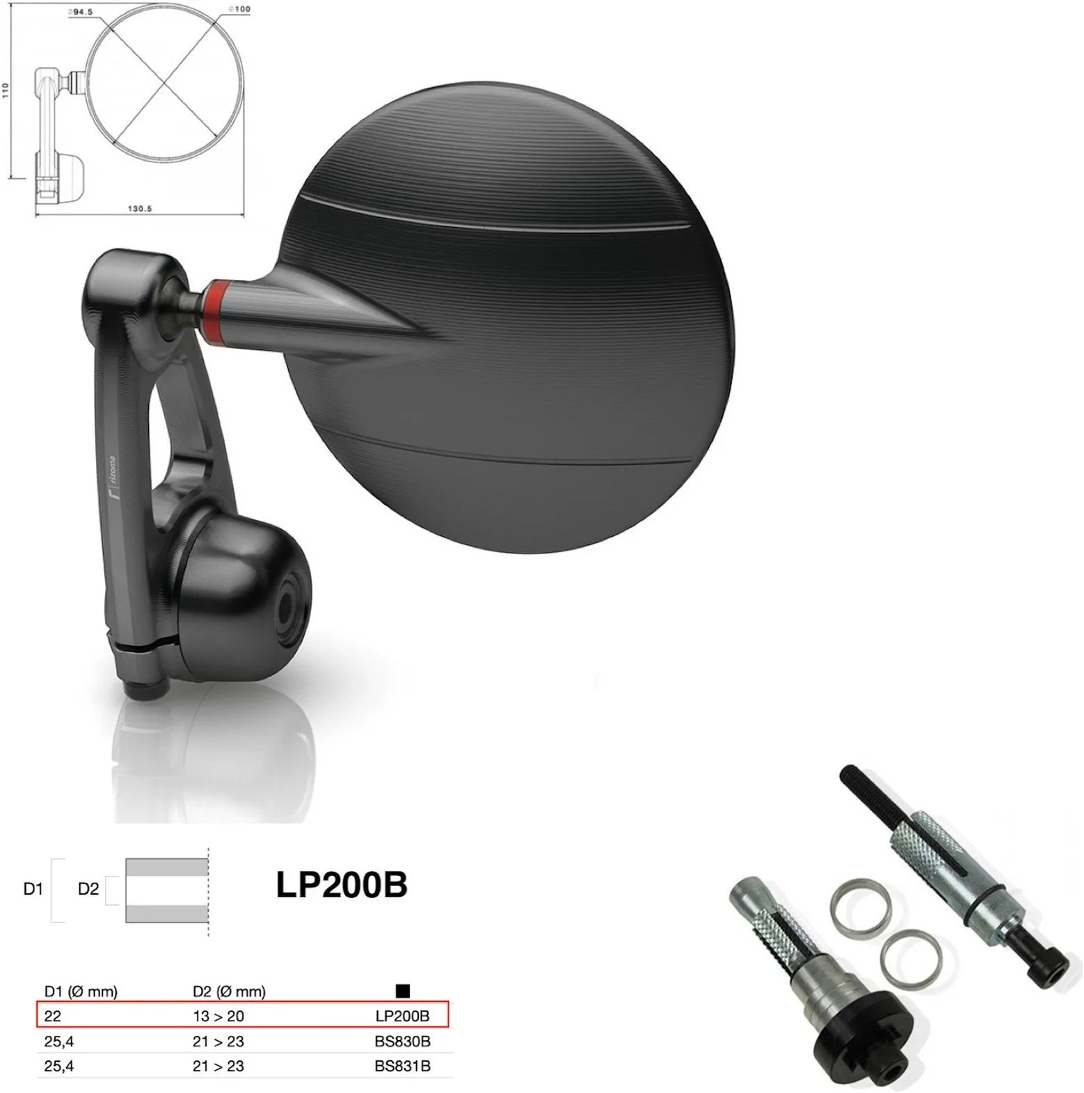 Spiegel End Mount Links Universal Ø22(13>20) Spy-Arm Ø94.5 - Rizoma Kompatibel Mit Kawasaki