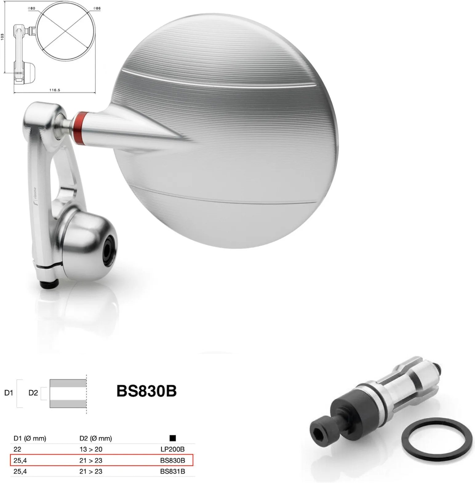 Spiegel End Mount Richtig Universal Ø24,5(21>23) Spy-Arm Ø80 - Rizoma Kompatibel Mit Ktm