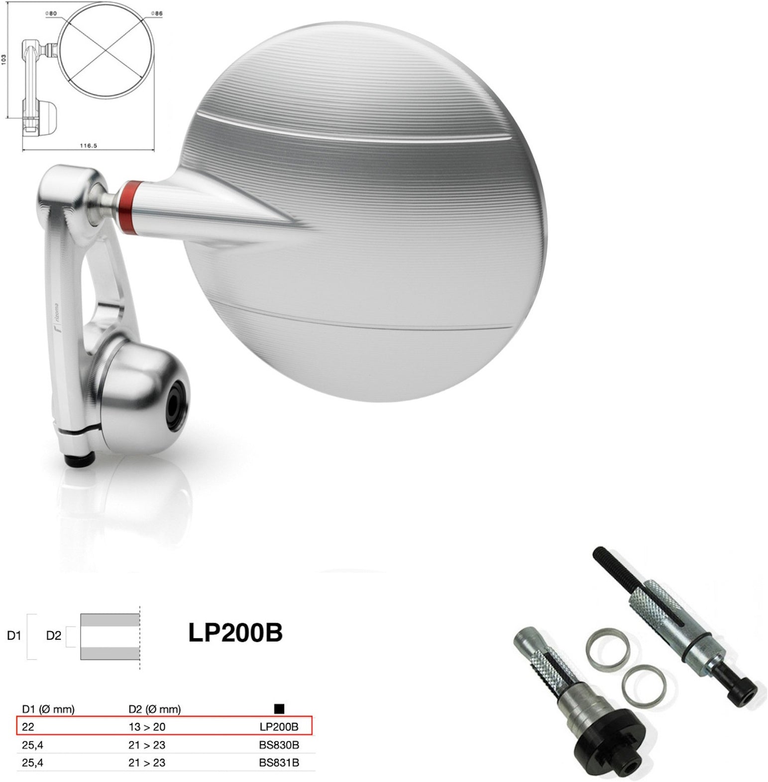 Mirror End Mount Left Universal Ø22(13>20) Spy-Arm Ø80 - Rizoma Compatible With Moto Guzzi