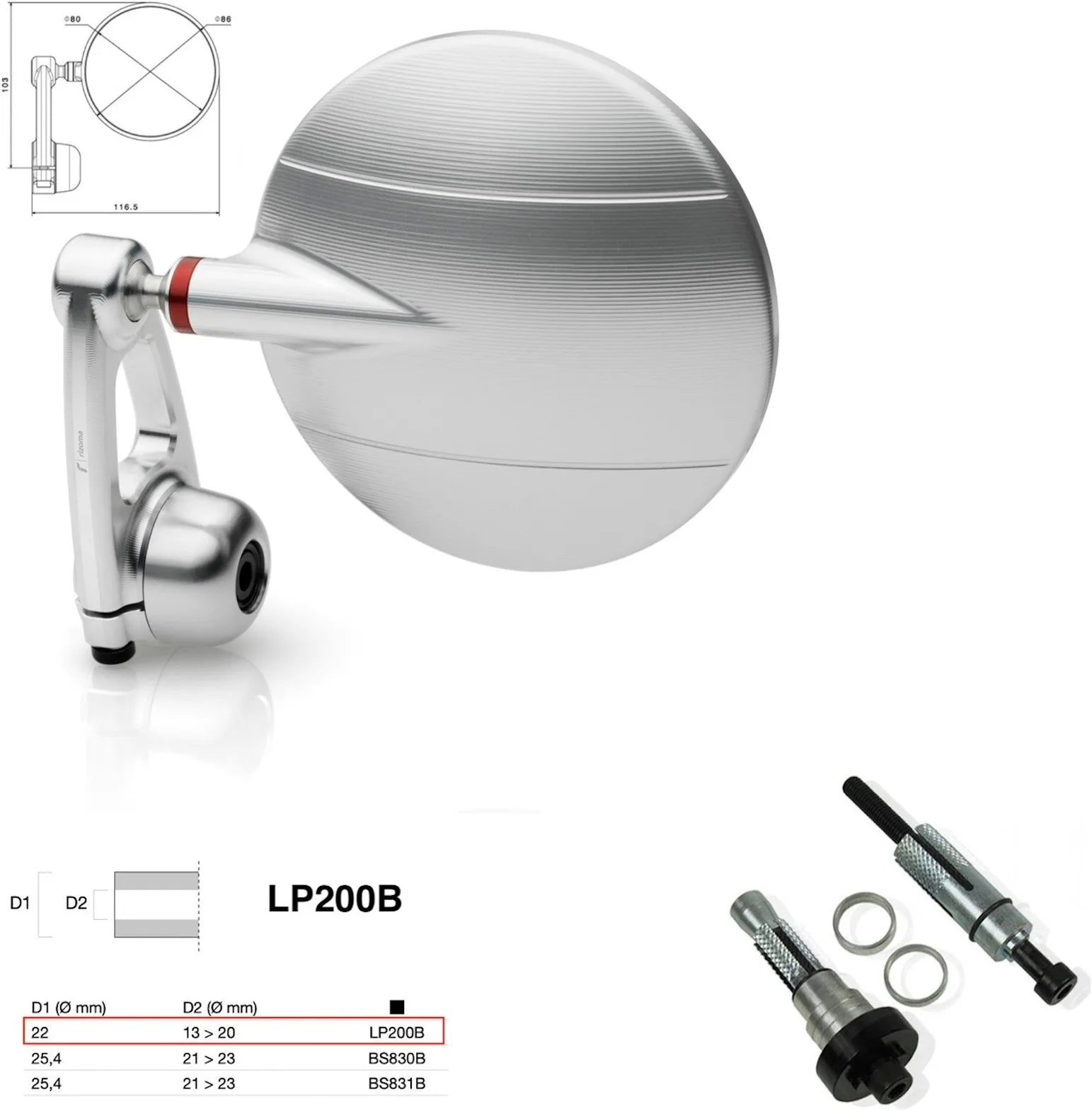 Spiegel End Mount Links Universal Ø22(13>20) Spy-Arm Ø80 - Rizoma Kompatibel Mit Kawasaki