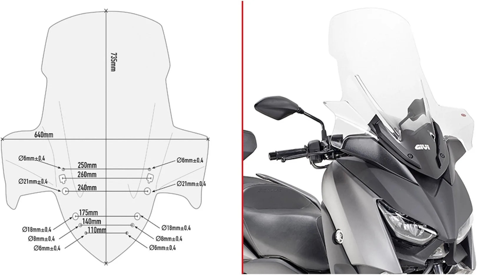 Windschild Transparent - Givi Kompatibel Mit Yamaha X-Max 300 (2017-2022)