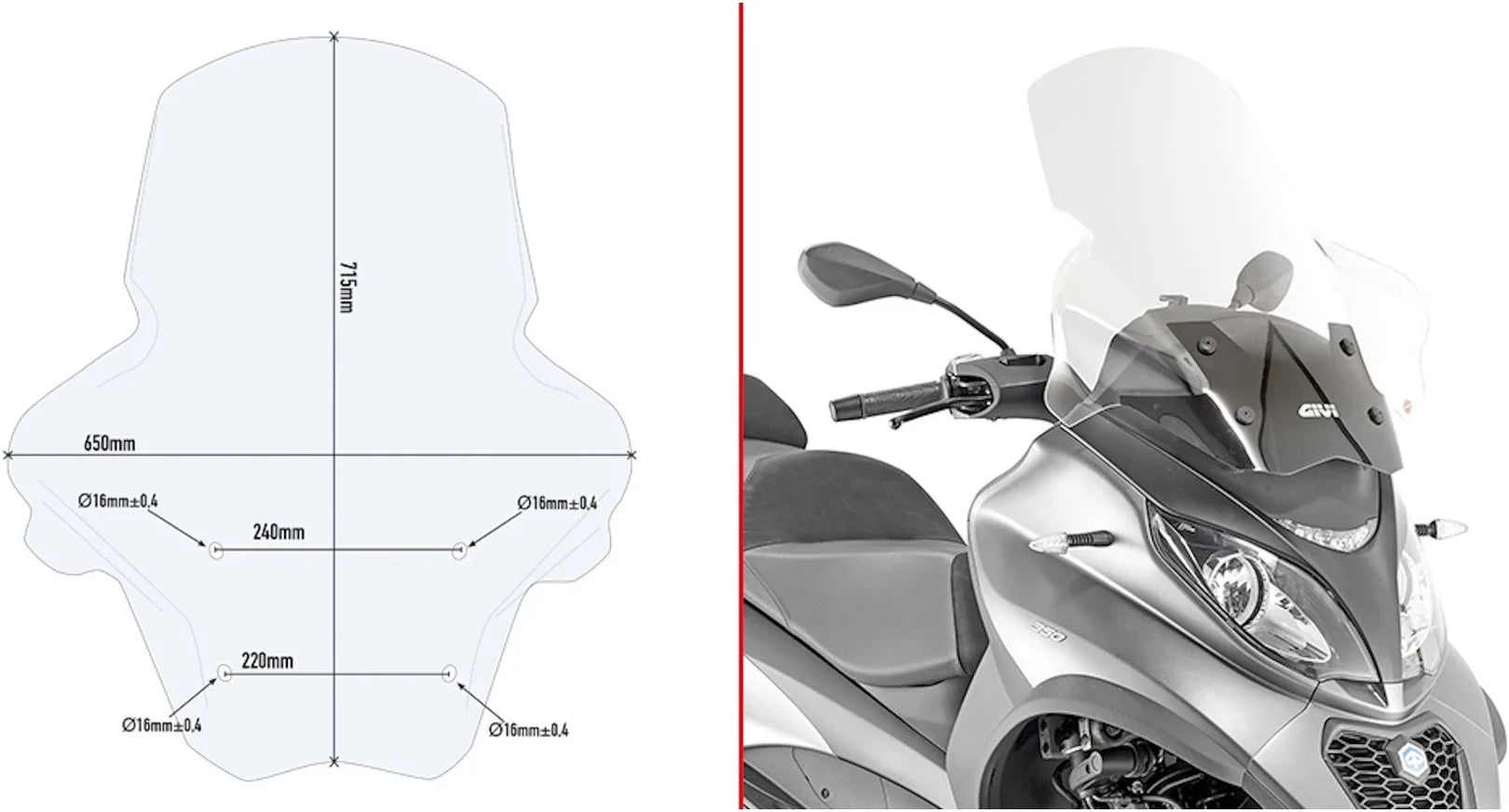 Windschild Transparent - Givi Kompatibel Mit Piaggio Mp3 350 - 400 Sport (2018-2021)
