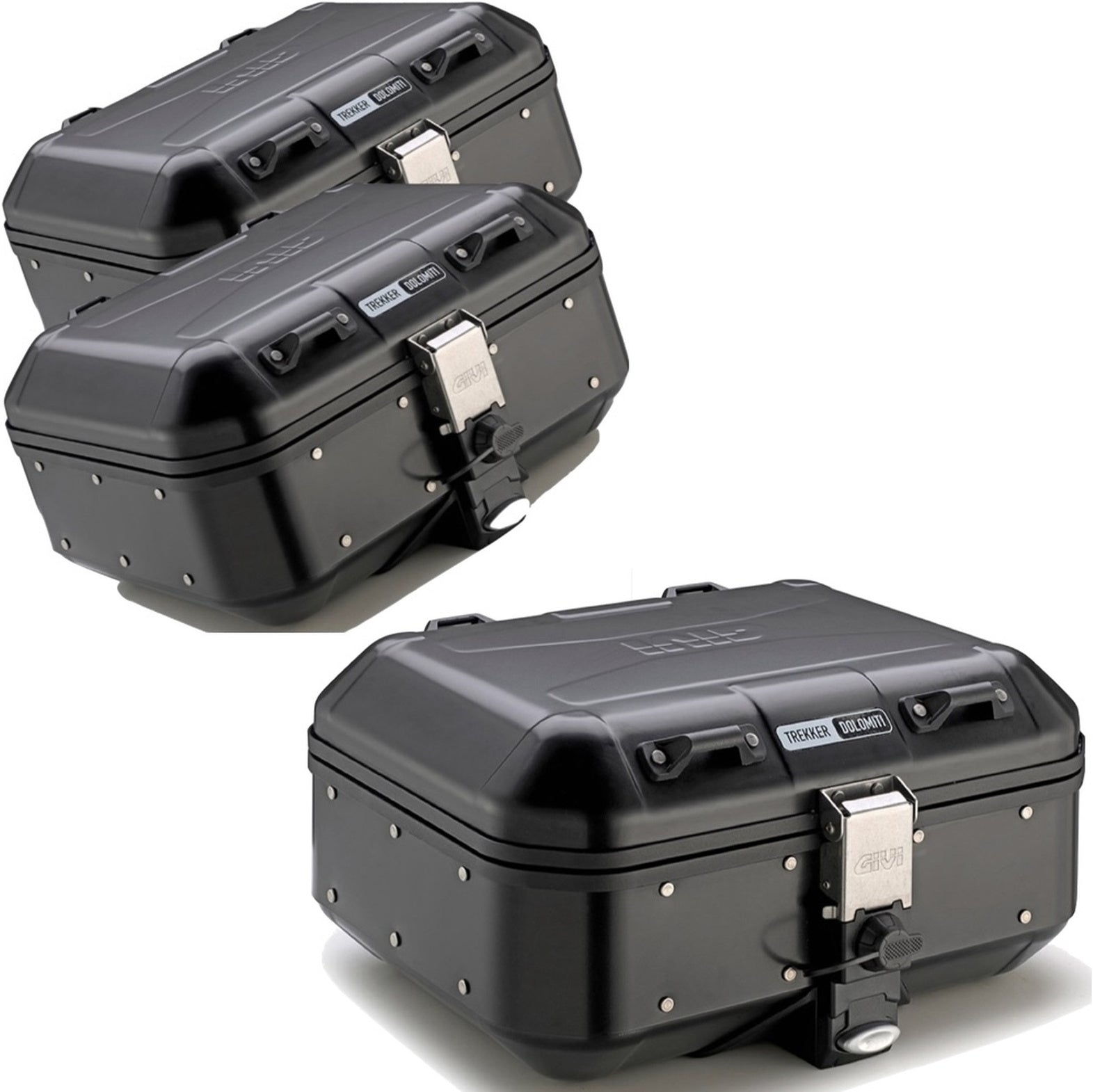 Trekker Dolomiti Aluminium Black Top Case + Side Cases - 90 Lt Trekker Dolomiti Aluminium - Givi Compatible With Triumph Bonneville T100 (2017-2022)