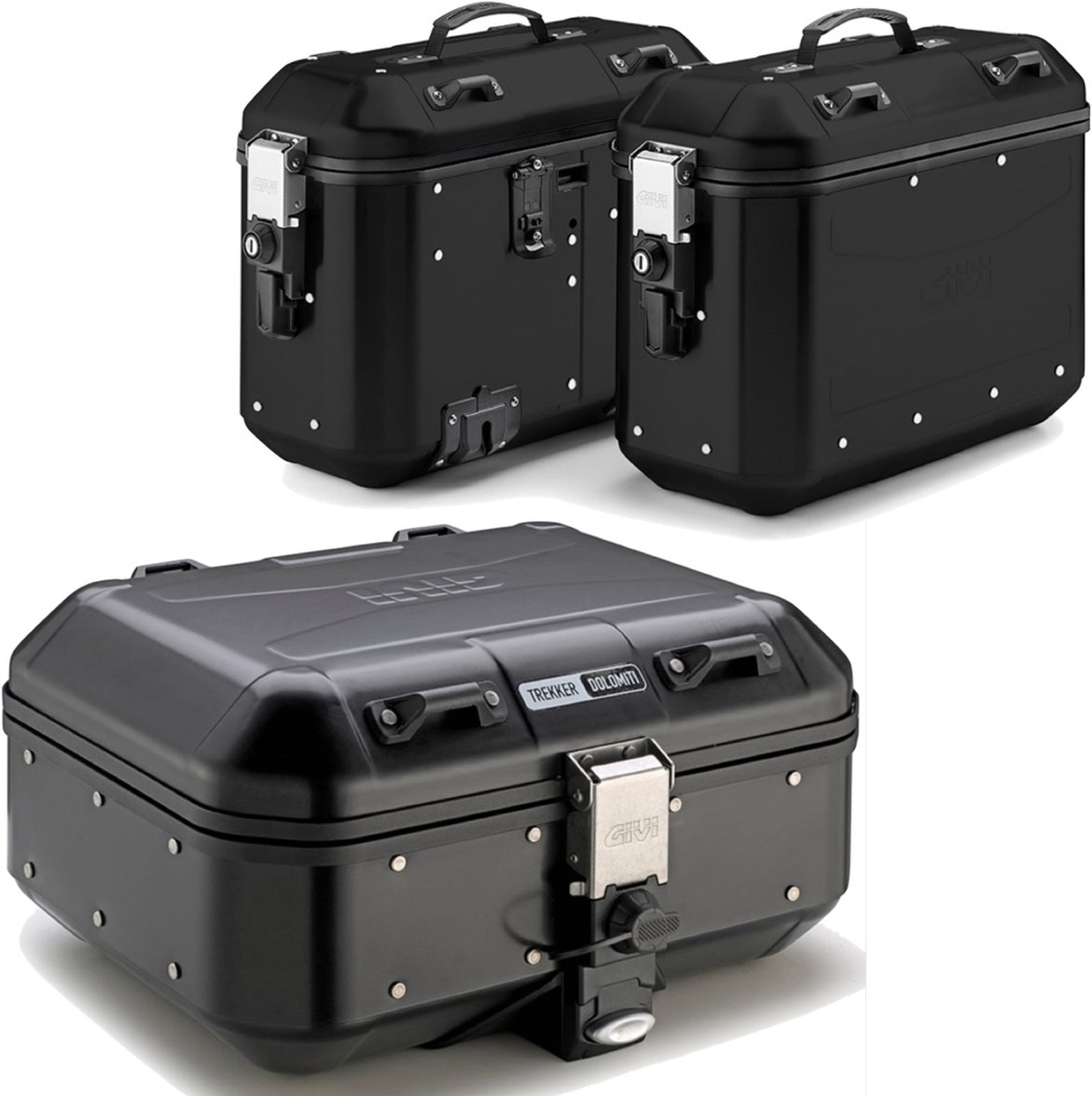 Trekker Dolomiti Aluminium Black Top Case + Side Cases - 102 Lt Trekker Dolomiti Aluminium - Givi Compatible With Kawasaki Versys 650 (2015-2021)