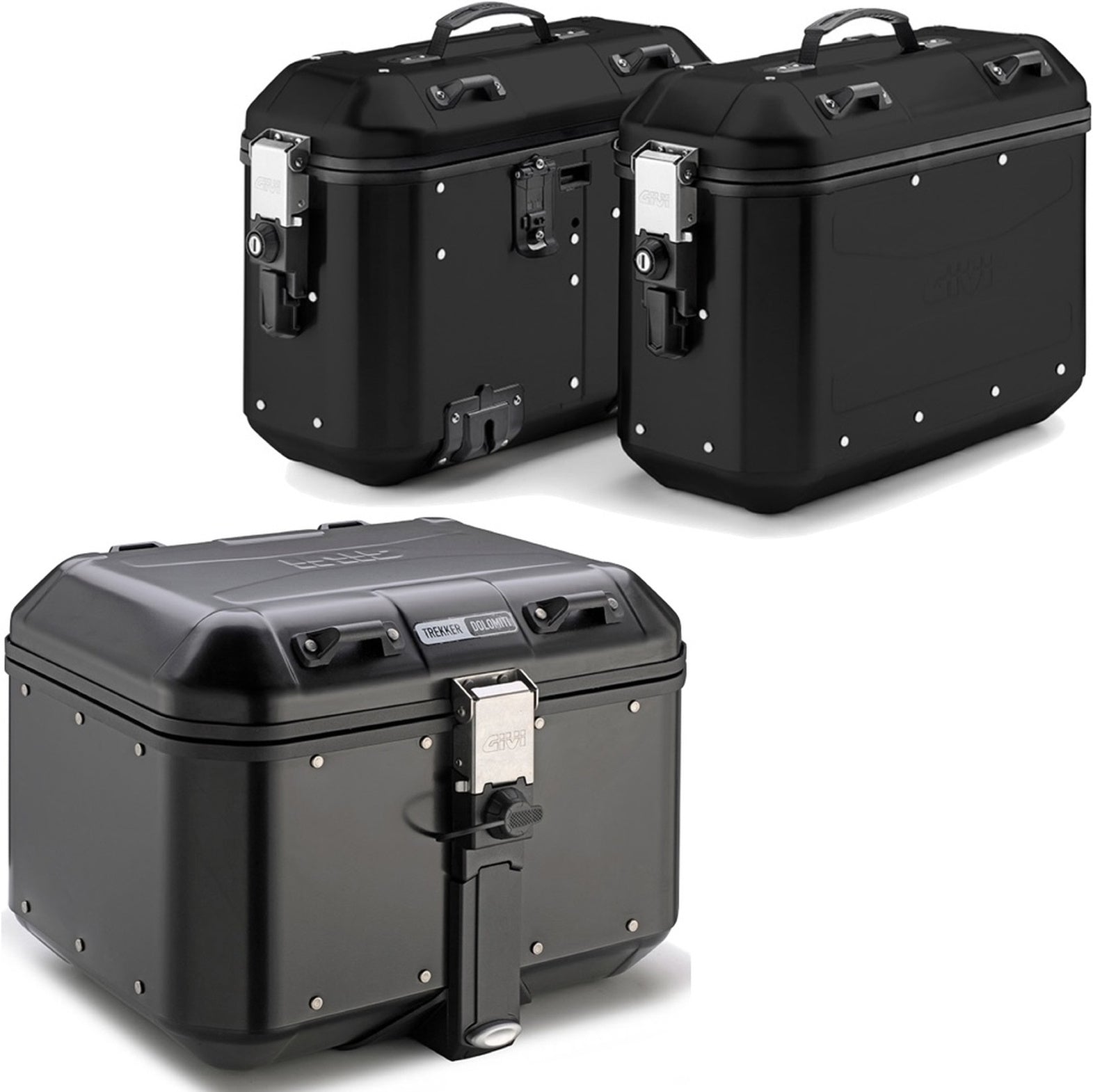 Trekker Dolomiti Aluminium Black Top Case + Side Cases - 118 Lt Trekker Dolomiti Aluminium - Givi Compatible With Suzuki An 650 Burgman - Executive (2013-2020)