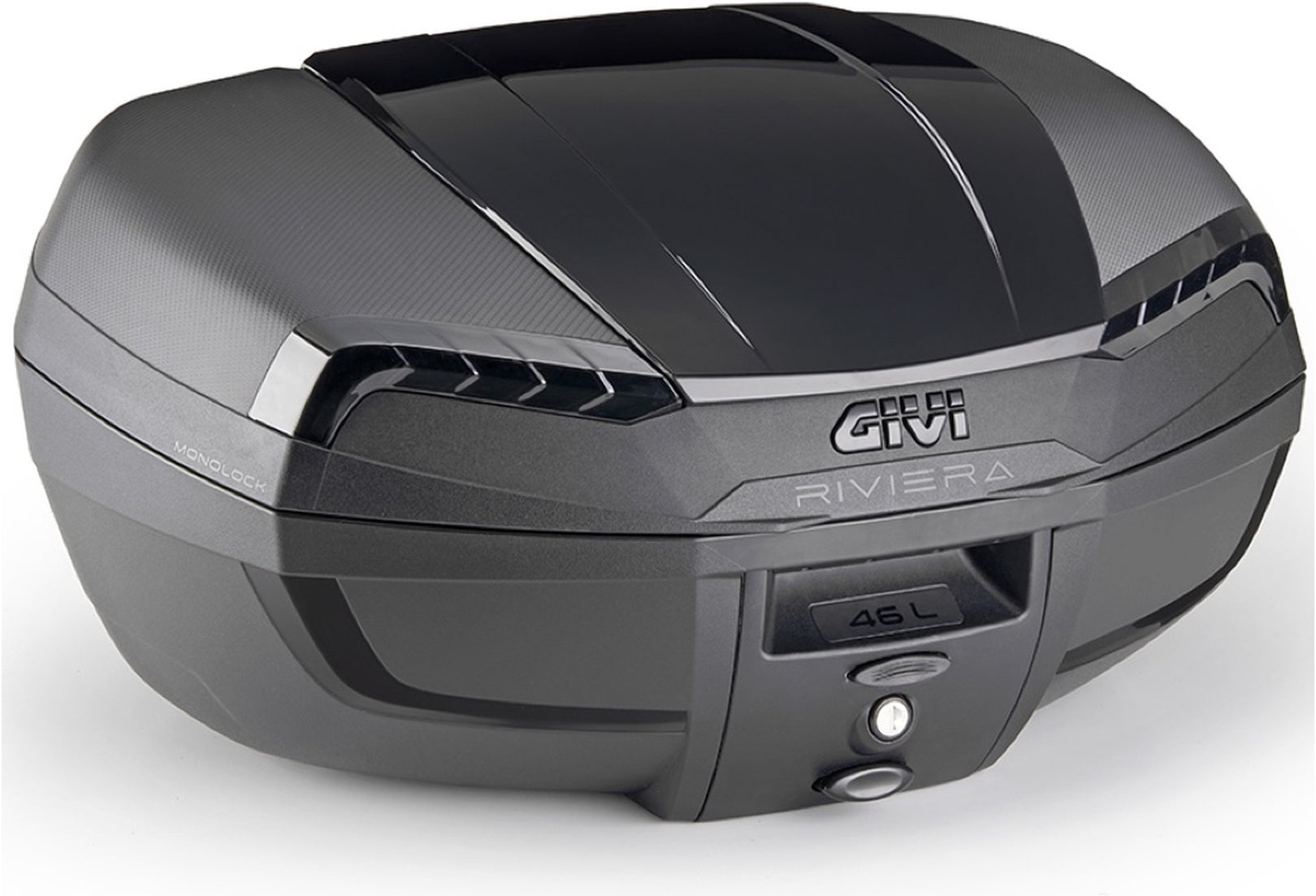 Monolock Riviera Triple Black Top Case - 46 Lt Riviera Technopolymer - Givi Compatible With Askoll Ngs1 Ngs2 (2020-2024)
