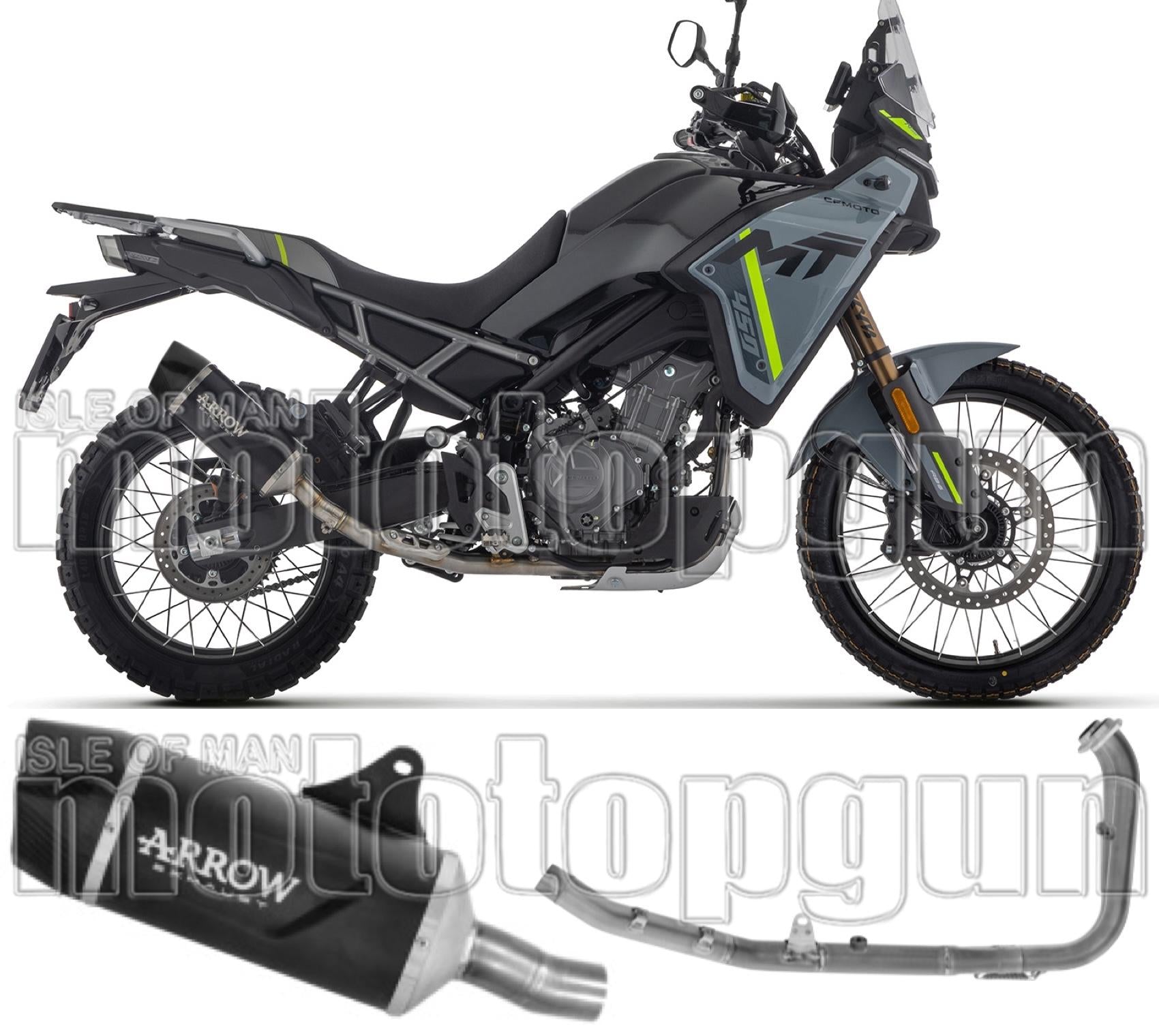 Complete Non-Catalytic Exhaust System With Sound Certification Indy-Race Evo Black Aluminium Carby End Cap - Arrow Special Parts Compatible With Cfmoto 450 Mt (2025-2026)