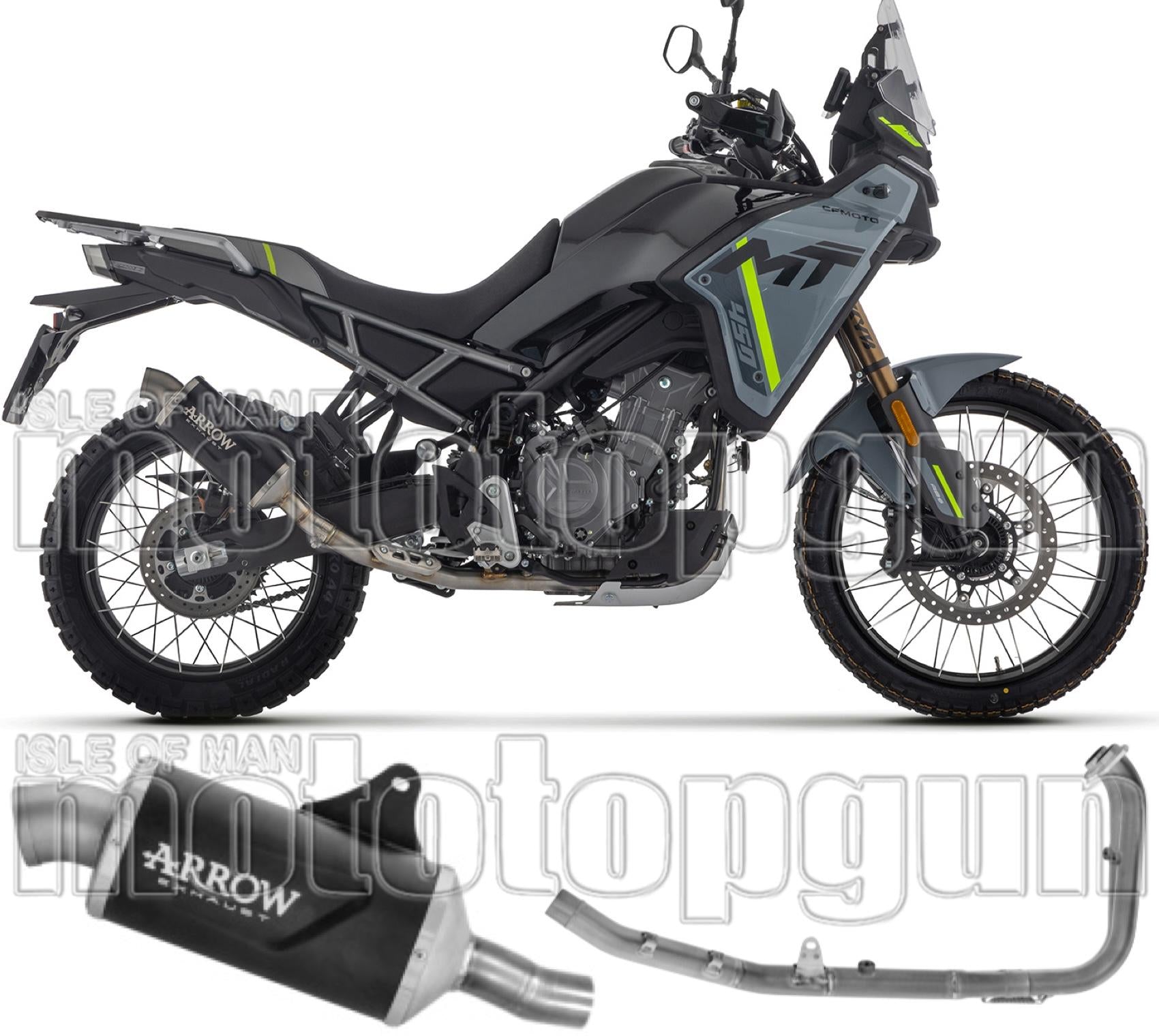 Complete Non-Catalytic Exhaust System With Sound Certification Indy-Race Evo Black Aluminium Steel End Cap - Arrow Special Parts Compatible With Cfmoto 450 Mt (2025-2026)