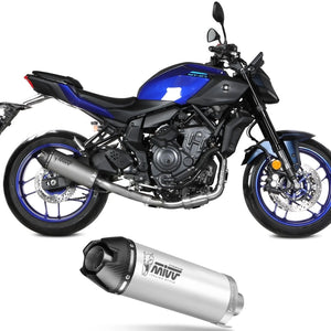 Complete Catalytic Exhaust System With Sound Certification Ak-1 Steel Black Carbon Fiber End Cap - Mivv Compatible With Yamaha Mt-07 (2025-2026)