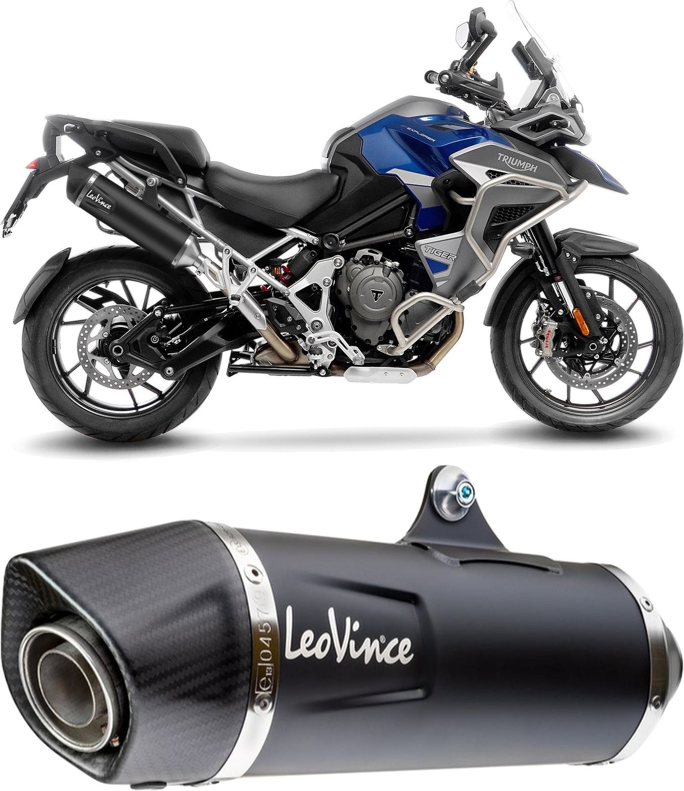 Exhaust Tip With Noise Certification Nero Stainless Steel Carbon Fiber End Cap - Leovince Compatible With Triumph Tiger 1200 Gt Explorer (2022-2024)