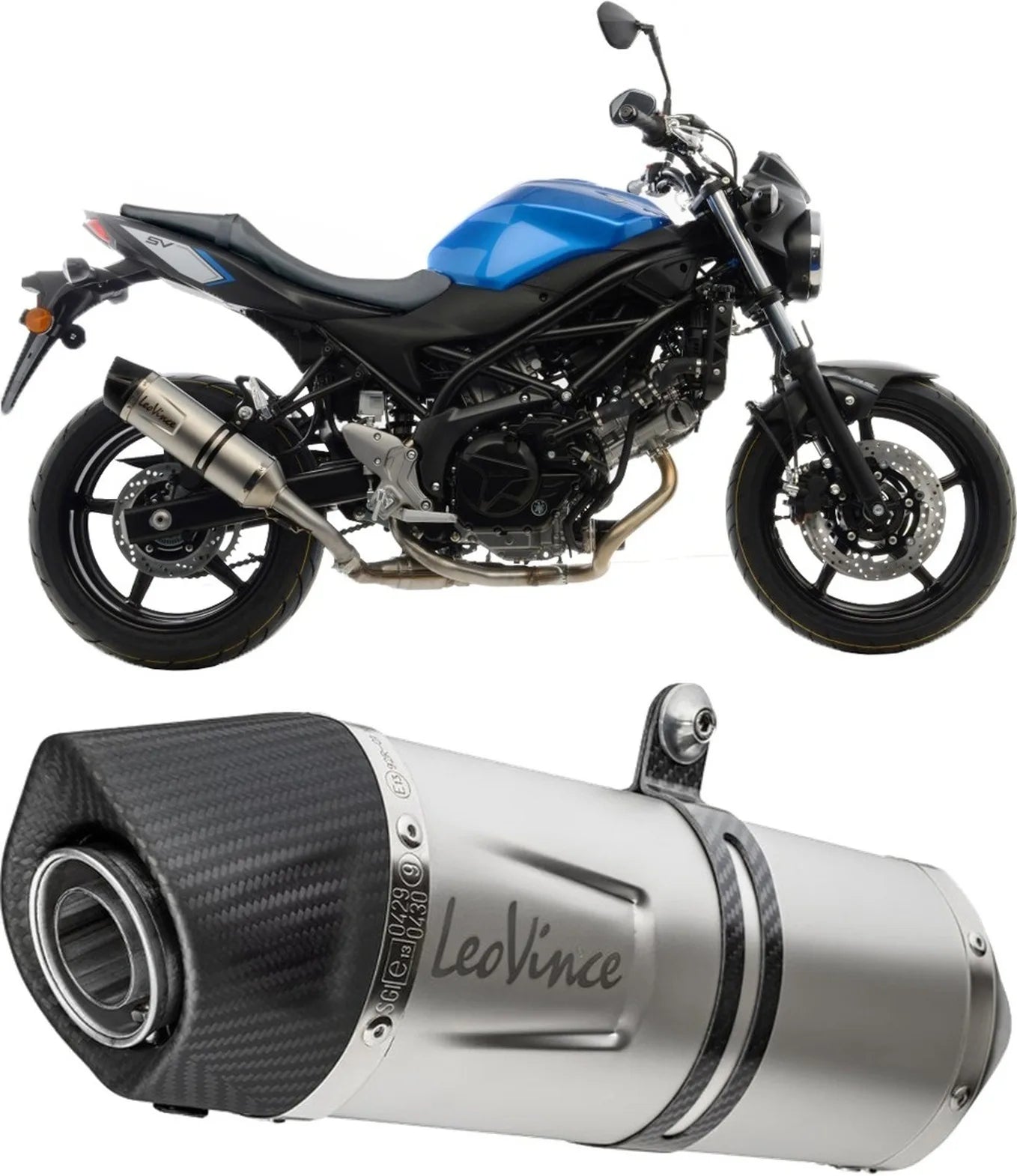 Auspuffendstück Mit Geräuschzulassung Lv One Evo Edelstahl Endkappe Carbon Fiber - Leovince Kompatibel Mit Suzuki Sv 650 (2016-2024)