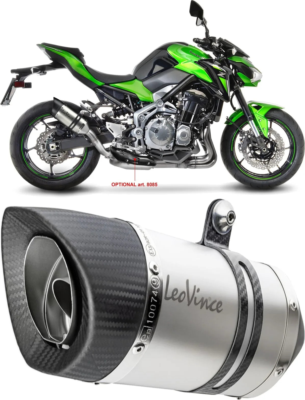 Auspuffendstück Mit Geräuschzulassung Lv Pro Edelstahl Endkappe Carbon Fiber - Leovince Kompatibel Mit Kawasaki Z 900 (2017-2019)