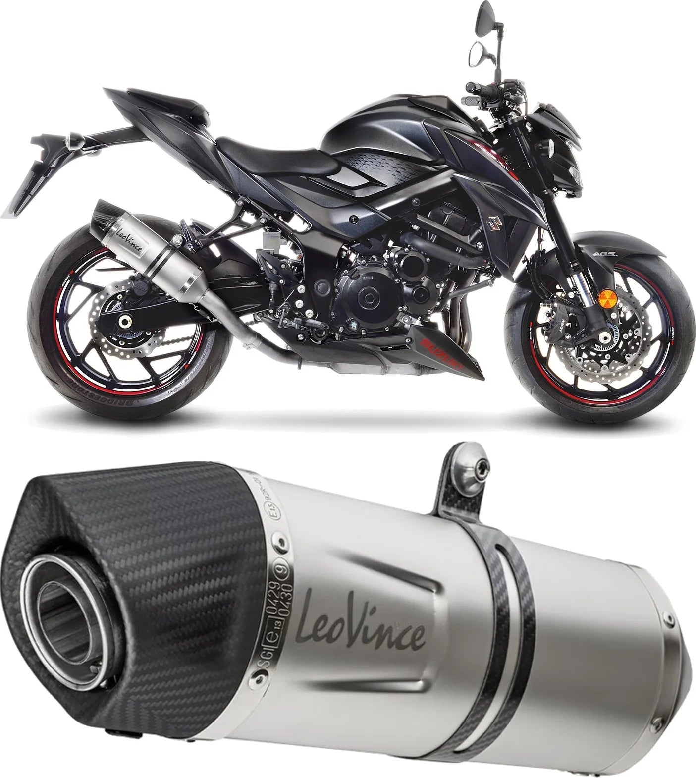 Auspuffendstück Mit Geräuschzulassung Lv One Evo Edelstahl Endkappe Carbon Fiber - Leovince Kompatibel Mit Suzuki Gsx-S 750 - Z Abs (2017-2020)