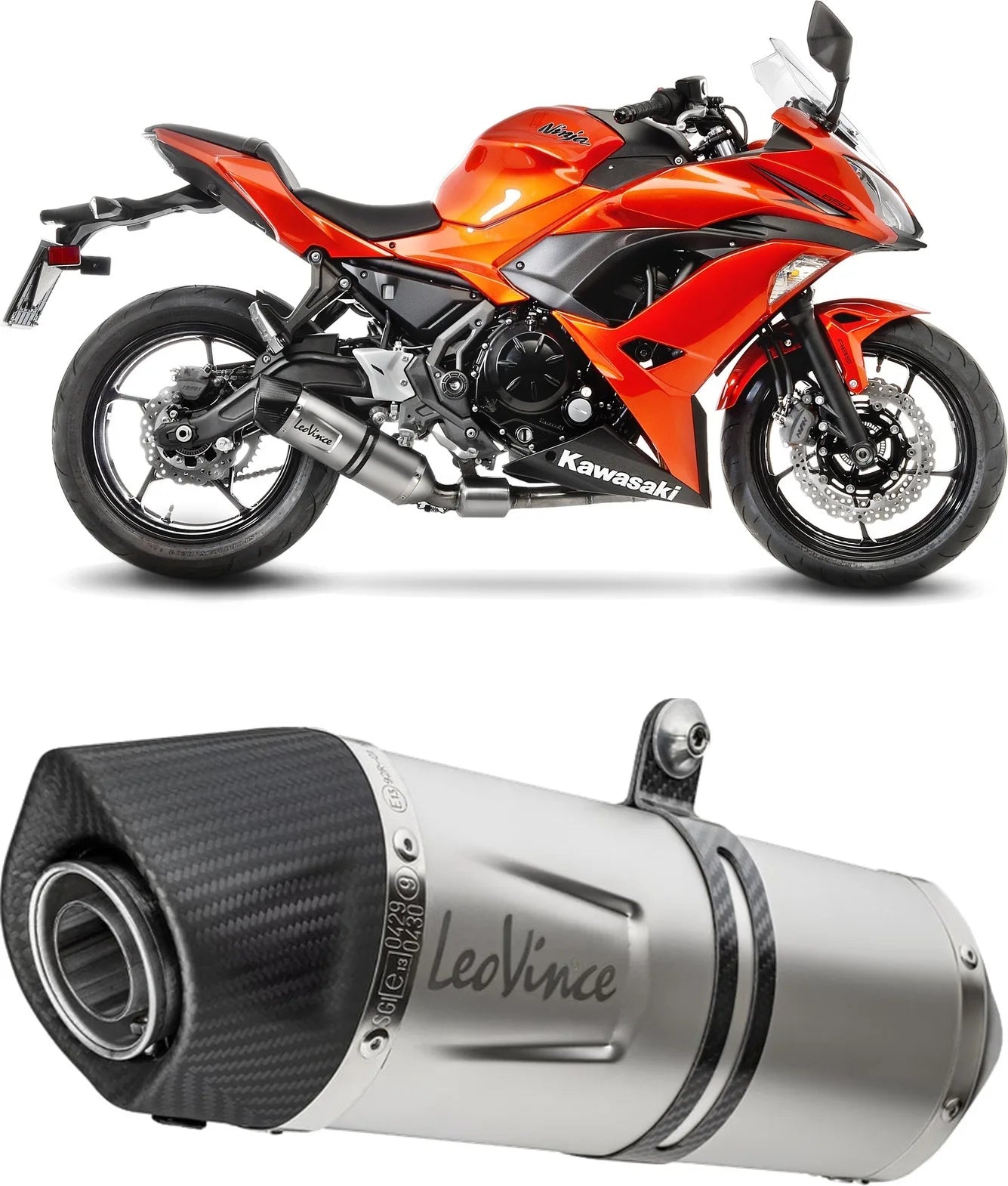 Komplette Abgasanlage Mit Katalysator Und Geräuschzulassung Lv One Evo Edelstahl Endkappe Carbon Fiber - Leovince Kompatibel Mit Kawasaki Ninja 650 (2017-2019)