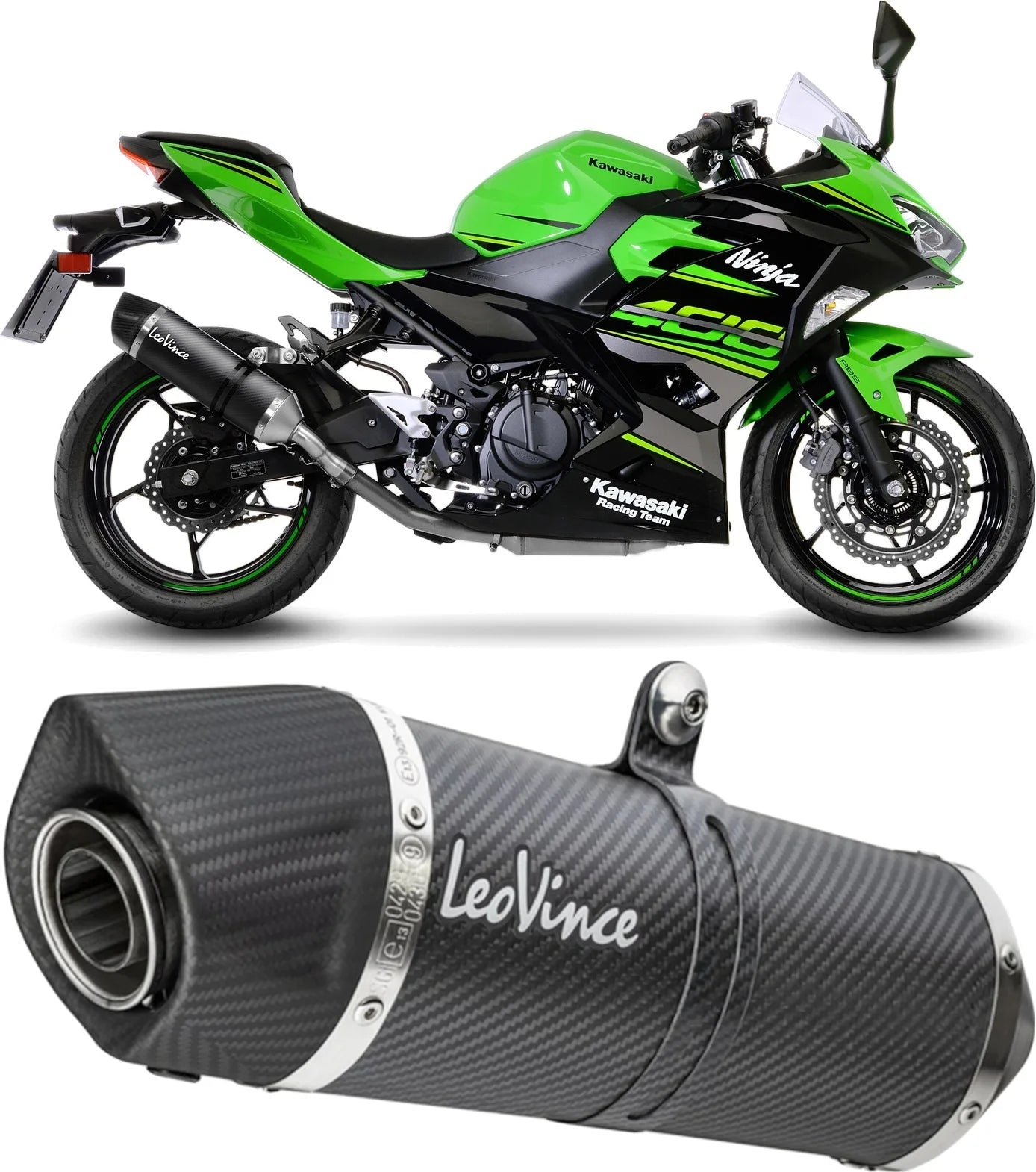 Auspuffendstück Mit Geräuschzulassung Lv One Evo Carbon Fiber Endkappe Carbon Fiber - Leovince Kompatibel Mit Kawasaki Ninja 400 (2018-2021)