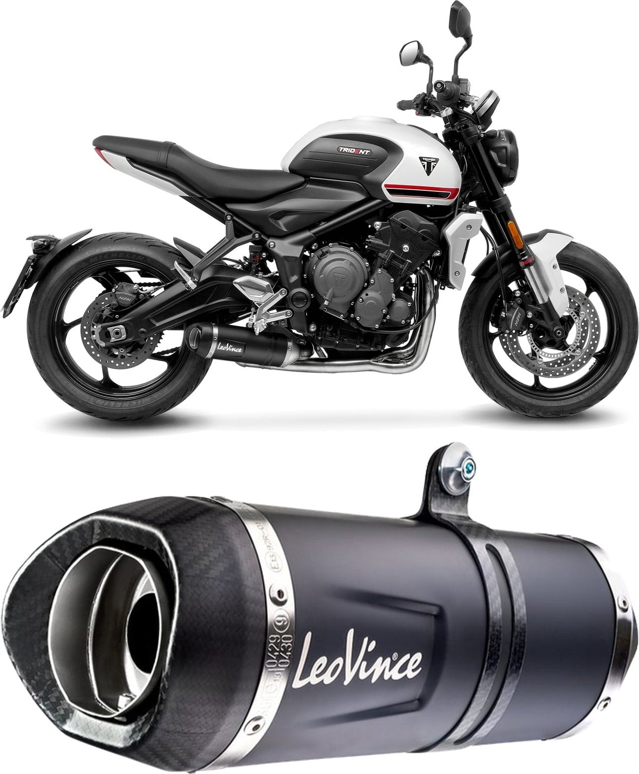 Complete Catalytic Exhaust System With Sound Certification Lv One Evo Steel Black Carbon Fiber End Cap - Leovince Compatible With Triumph Trident 660 (2021-2024)