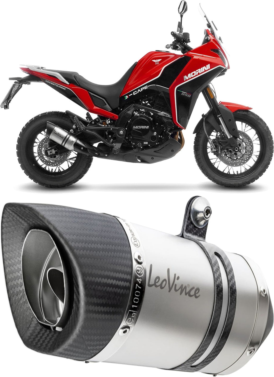 Exhaust Tip With Noise Certification Lv Pro Stainless Steel Carbon Fiber End Cap - Leovince Compatible With Moto Morini X-Cape 650 - A2 (2021-2024)