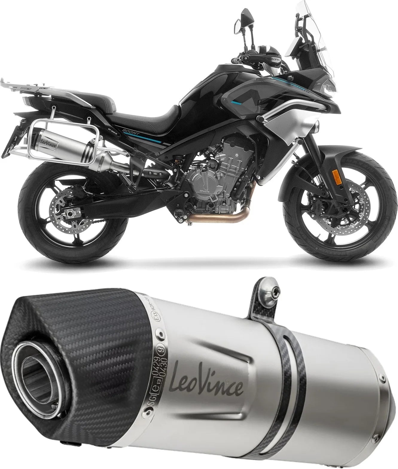 Auspuffendstück Mit Geräuschzulassung Lv One Evo Edelstahl Endkappe Carbon Fiber - Leovince Kompatibel Mit Cfmoto 800 Mt Touring (2022-2024)